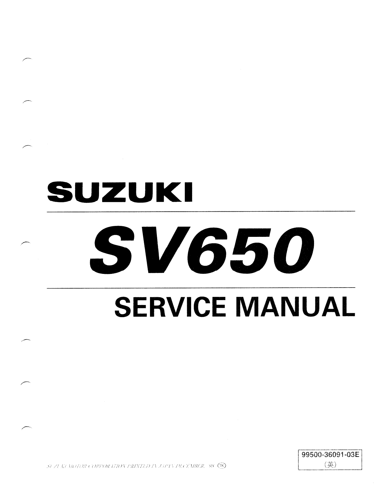 Suzuki SV 650 '99-'01 Service Manual '99-'01