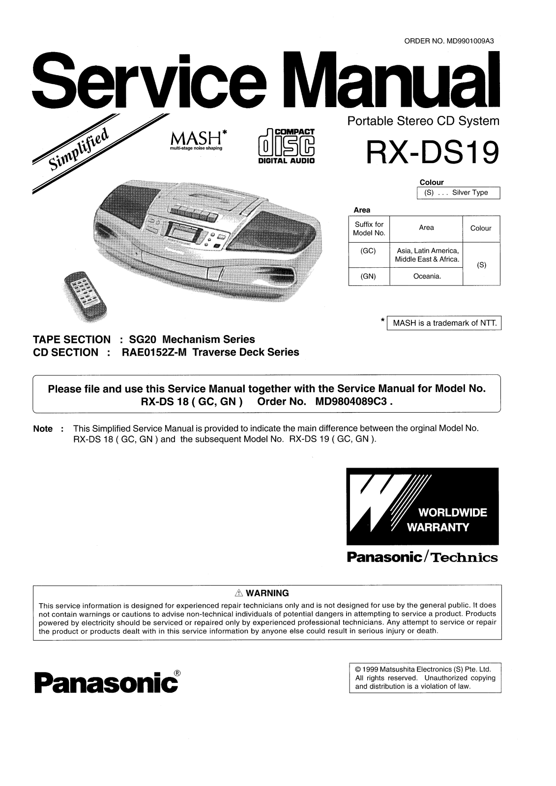 Panasonic RXDS-19 Service manual