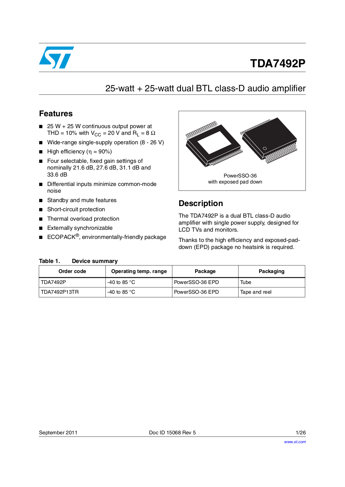 ST TDA7492P User Manual