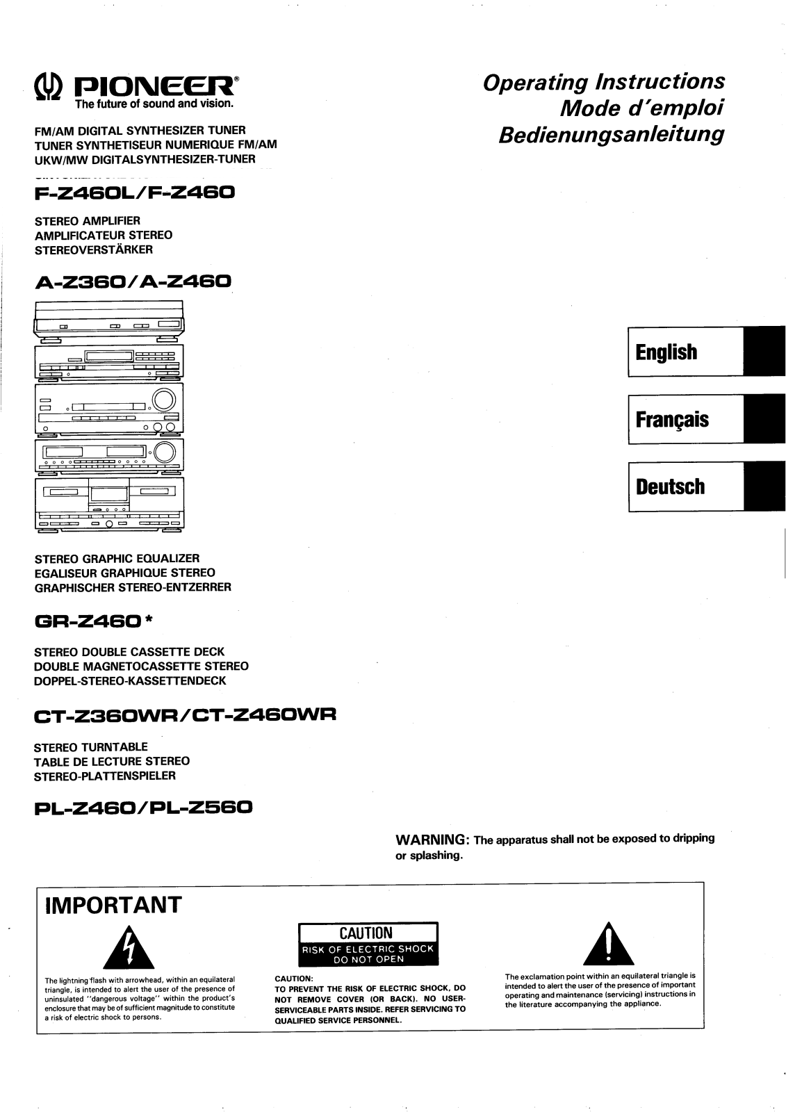 Pioneer PL-Z460, F-Z460L, A-Z460, CT-Z360WR, CT-Z460WR User Manual