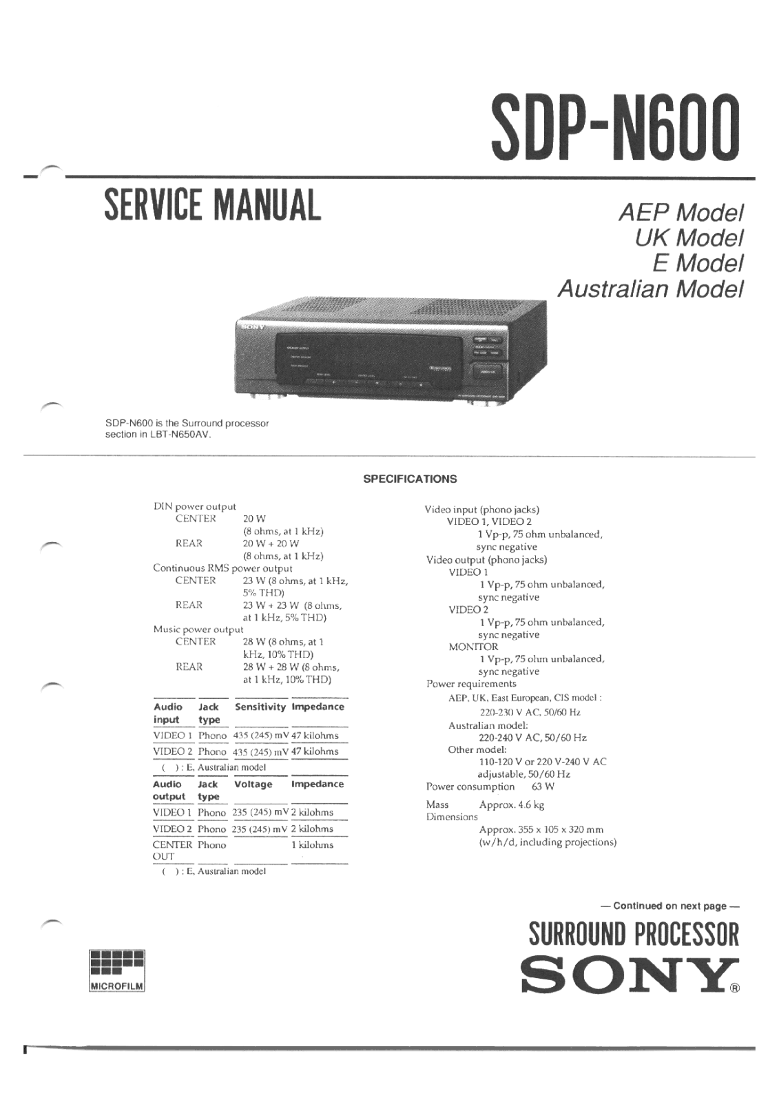 Sony SDP N600 Service Manual