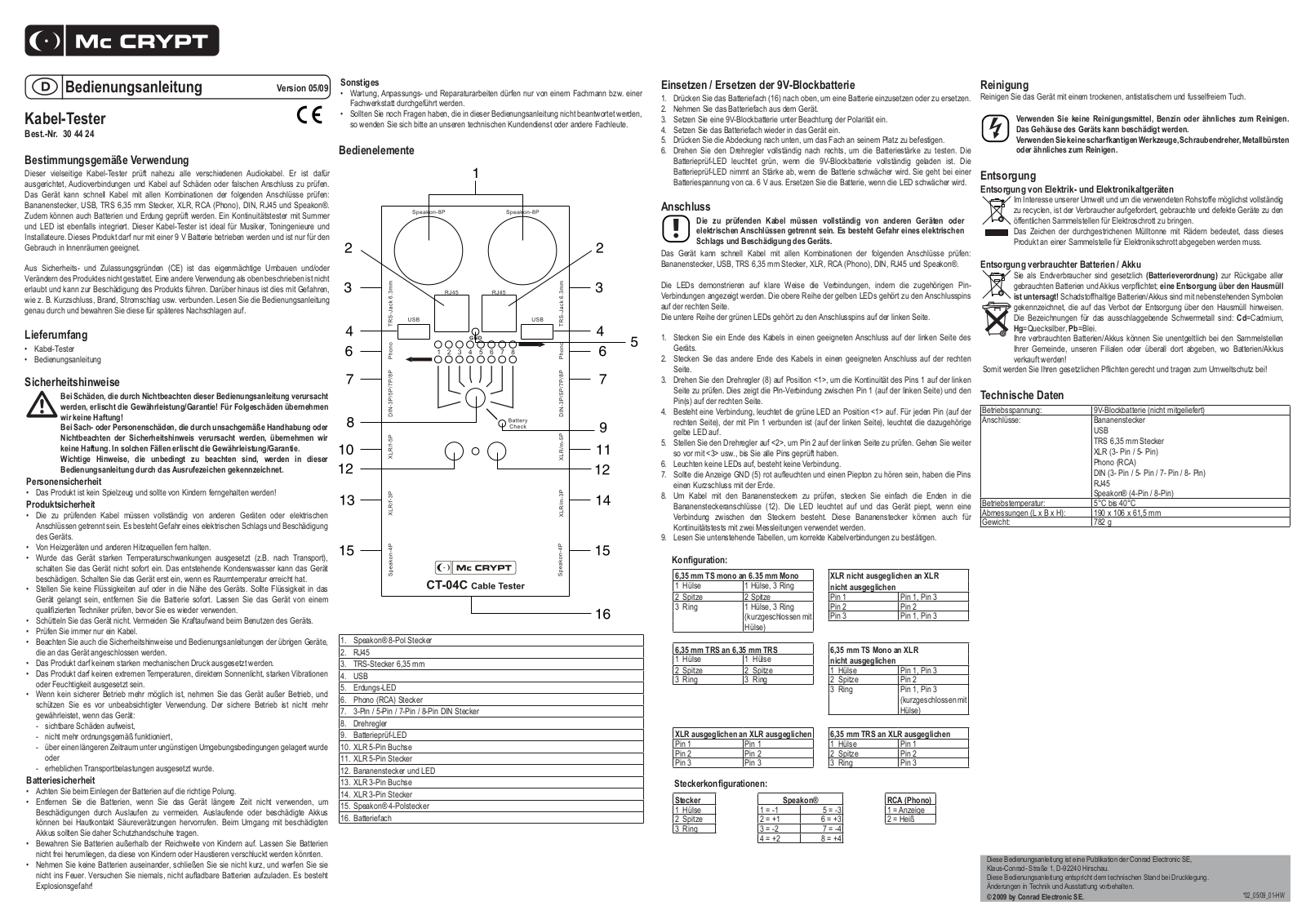 Mc Crypt Kabel-Tester Operation Manual