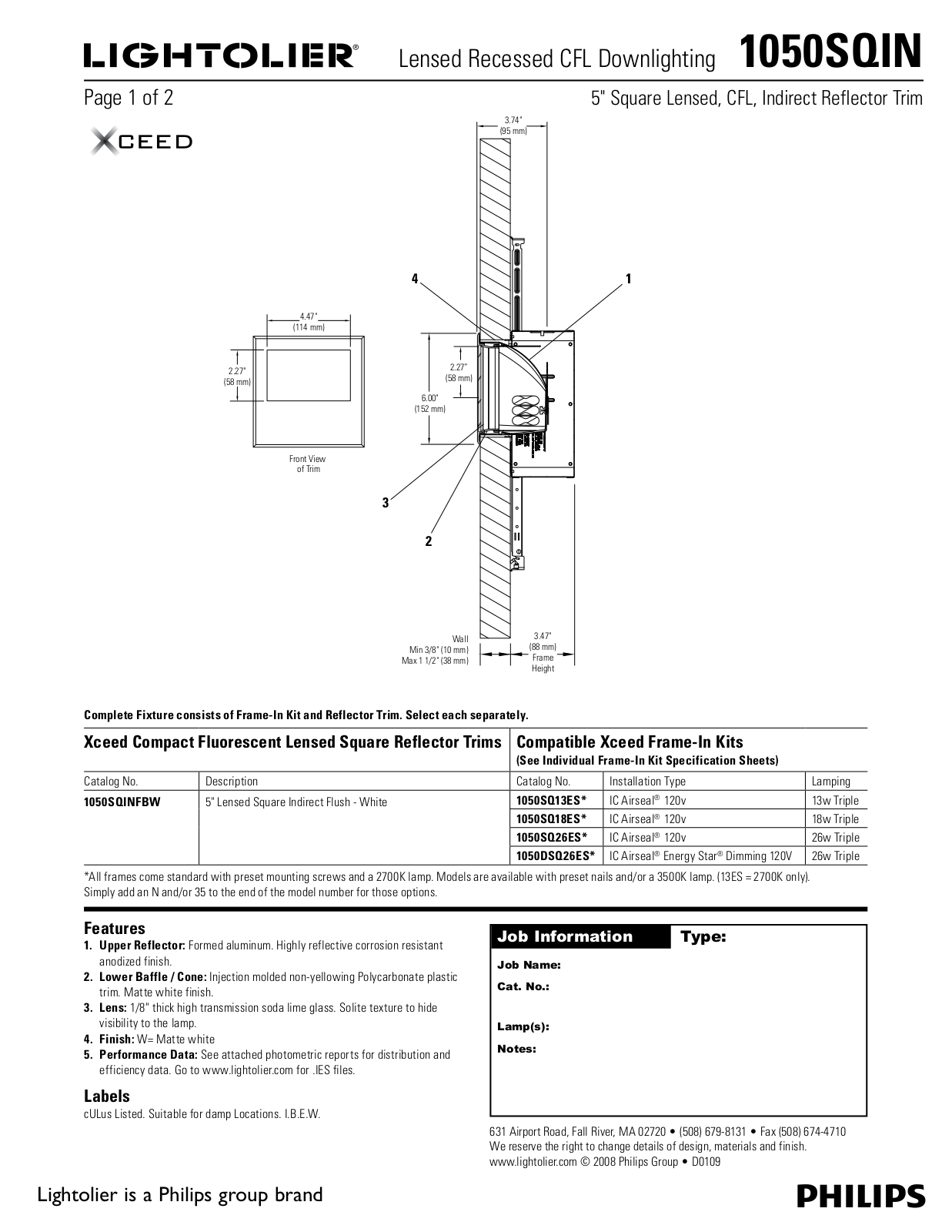 Lightolier 1050SQIN User Manual