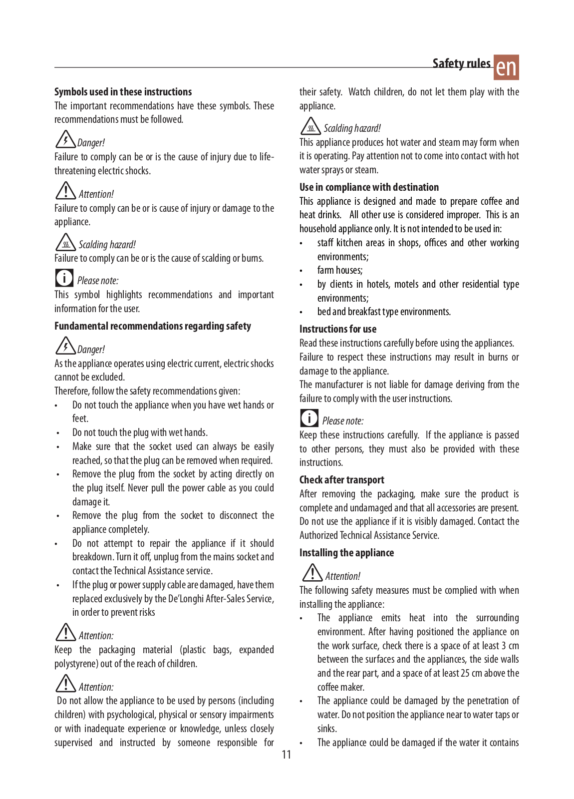 Delonghi BCO320 Instruction manuals