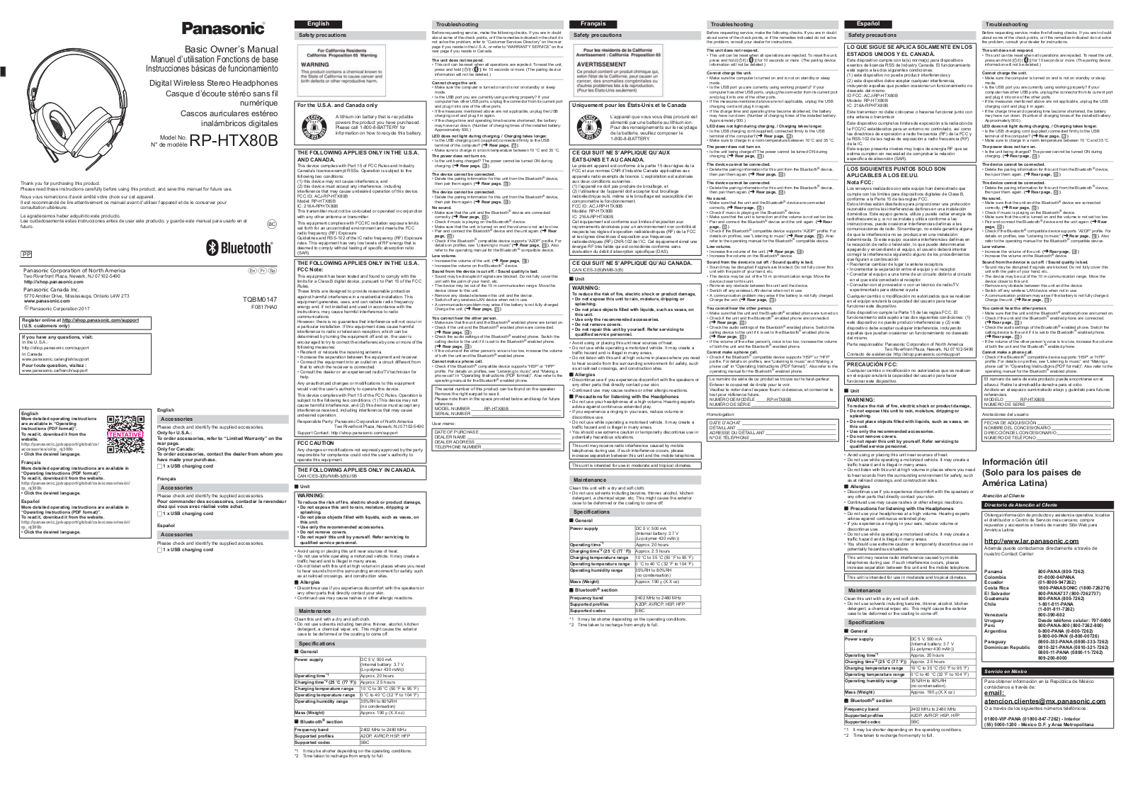 Panasonic of North America RP HTX80B User Manual