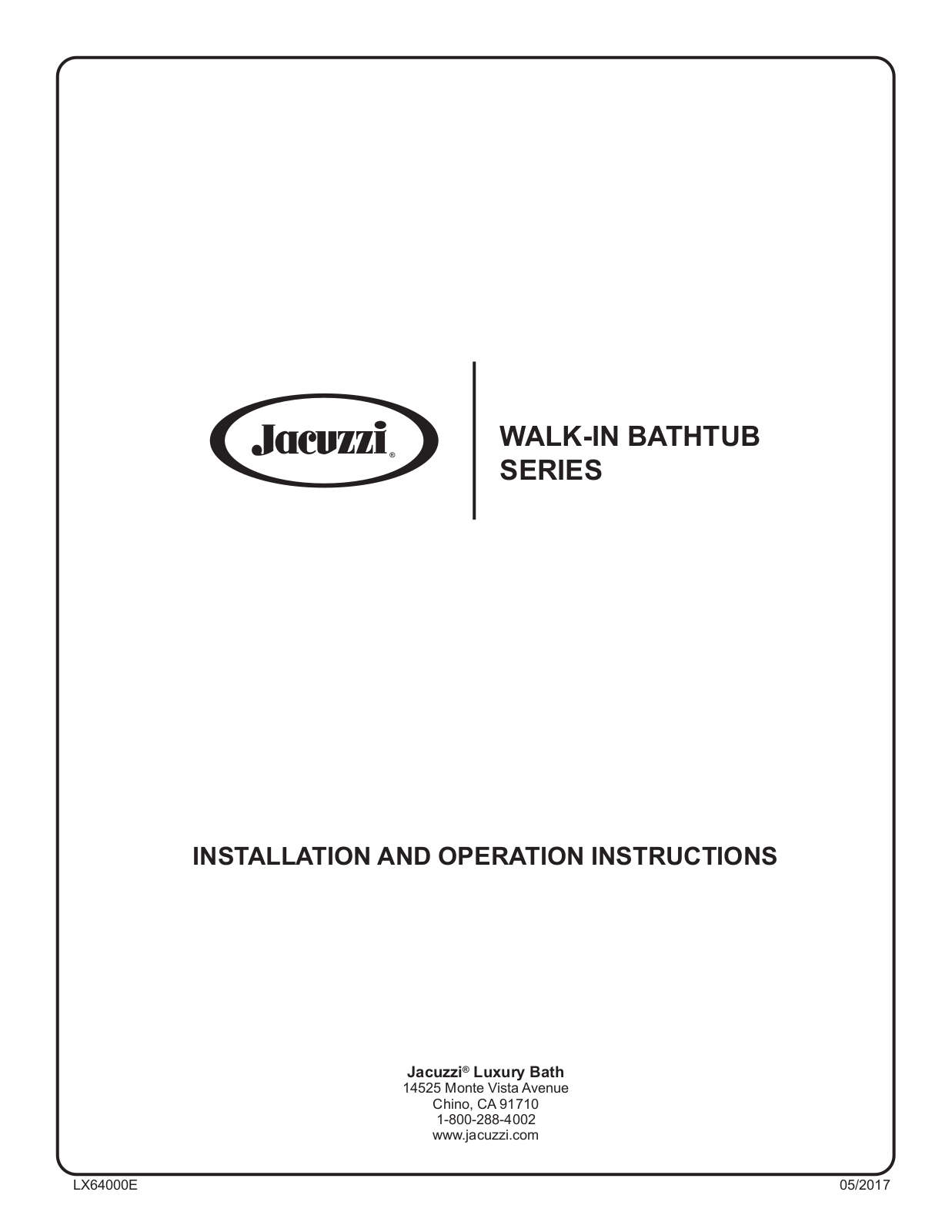 JACUZZI Finestra 6030 Installation Manual