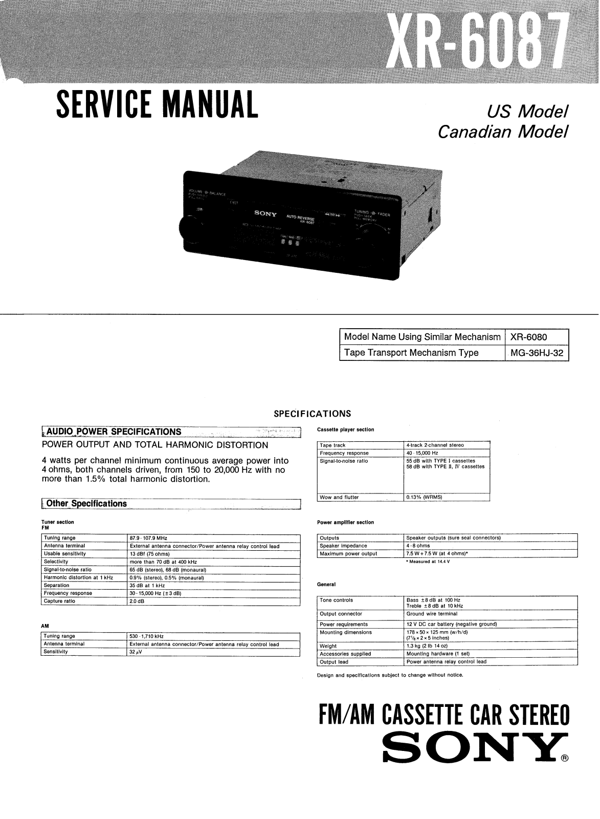 Sony XR-6087 Service manual