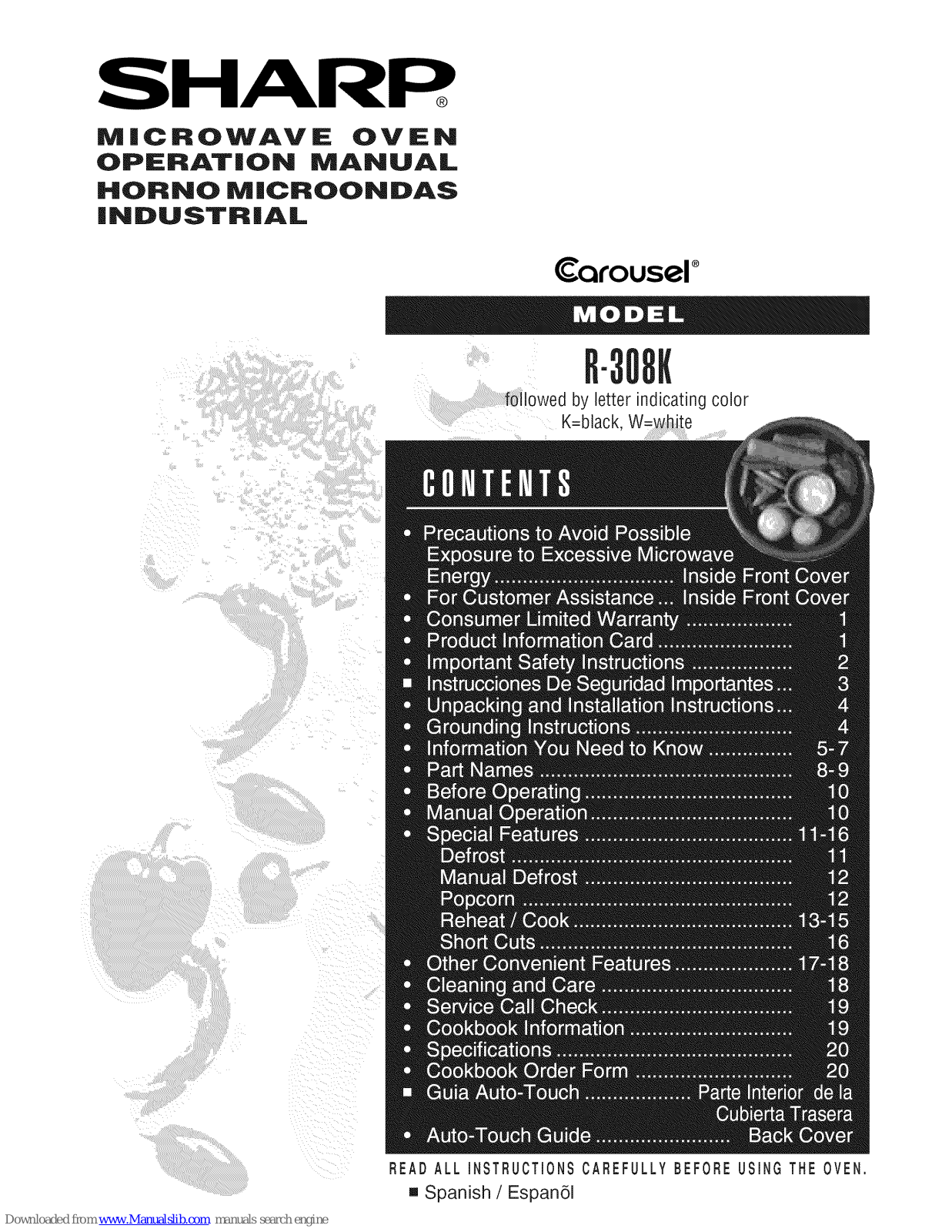 Sharp Carousel R-308K Operation Manual - ManualMachine.com