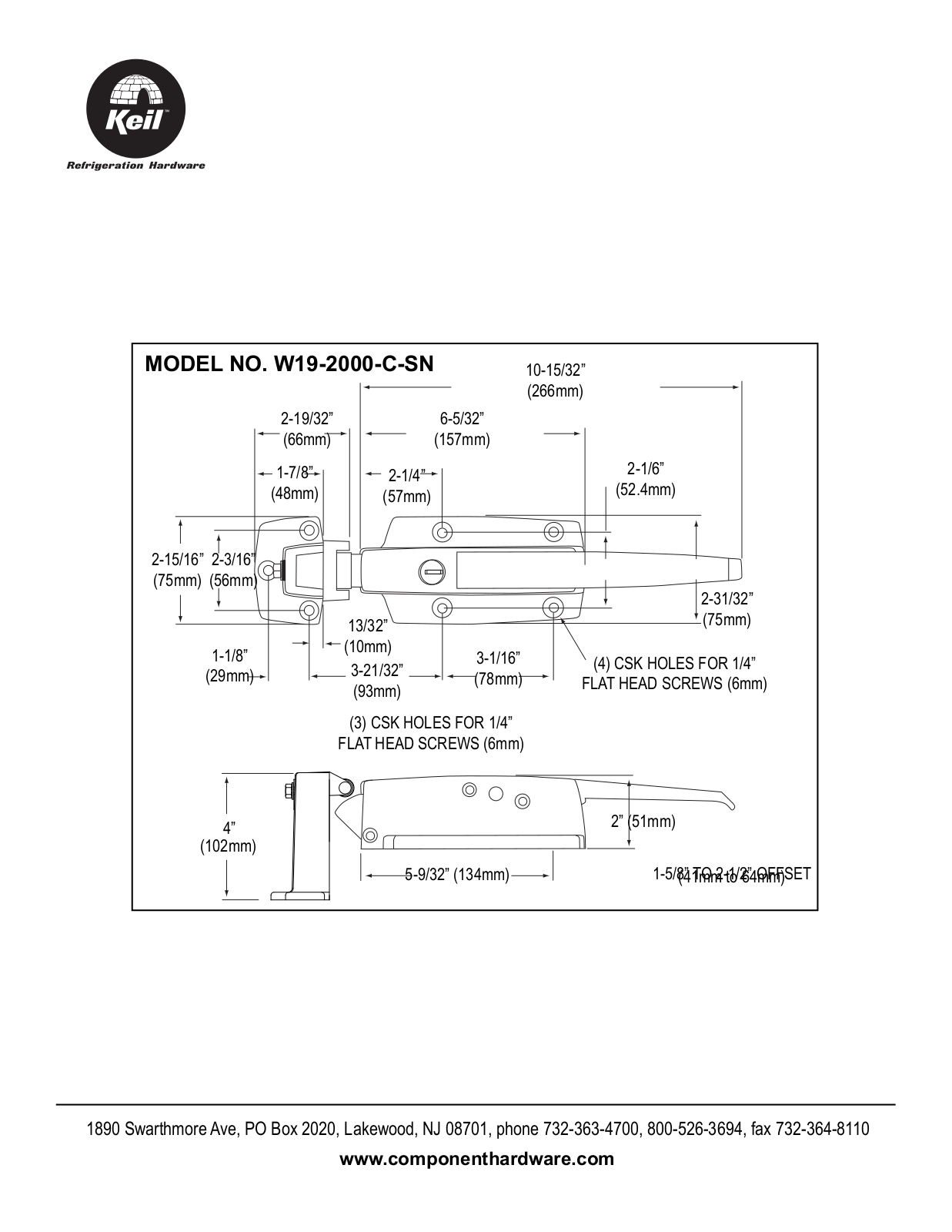 Component Hardware W19-2000-C-SN User Manual