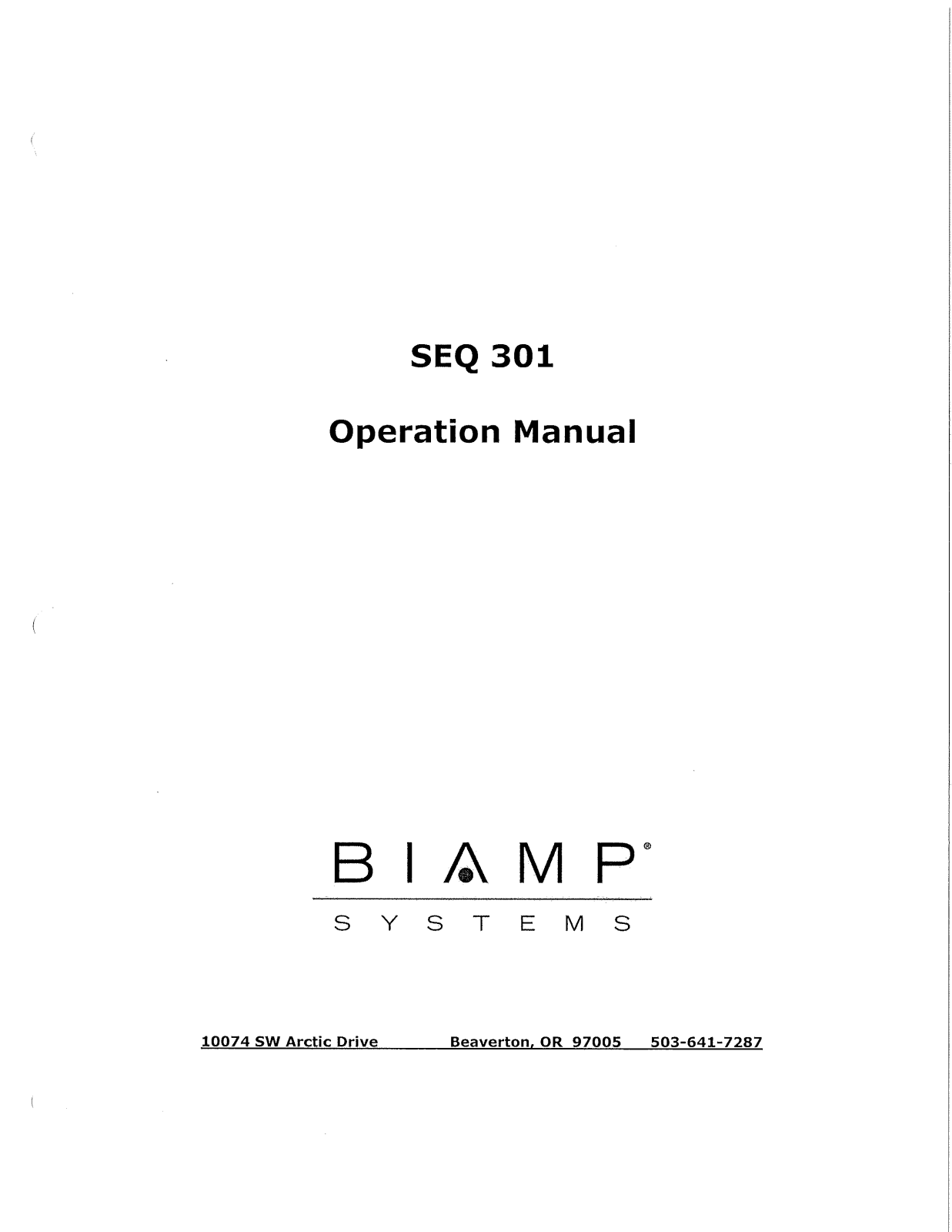 Biamp SEQ 301 M2-V User Manual