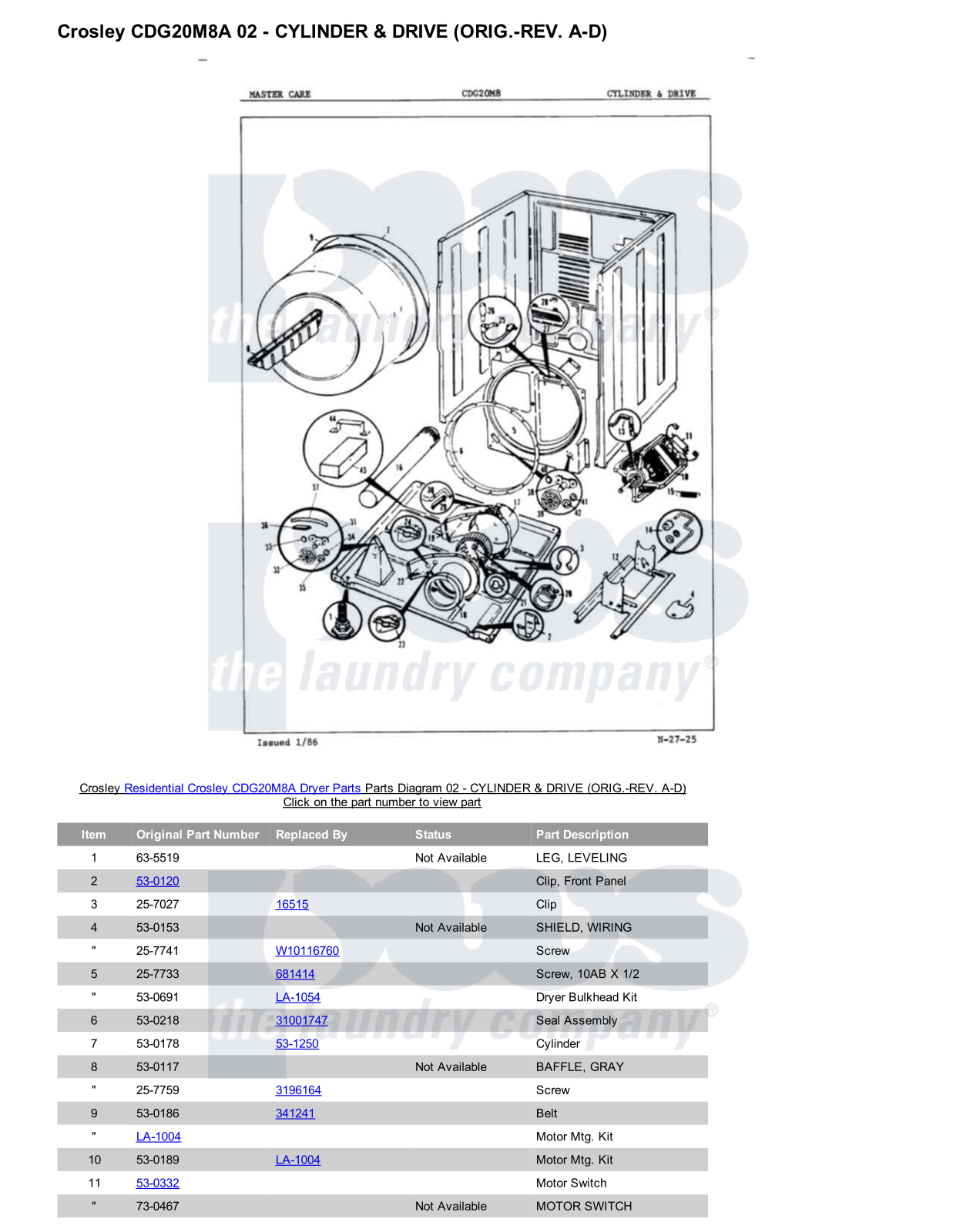 Crosley CDG20M8A Parts Diagram