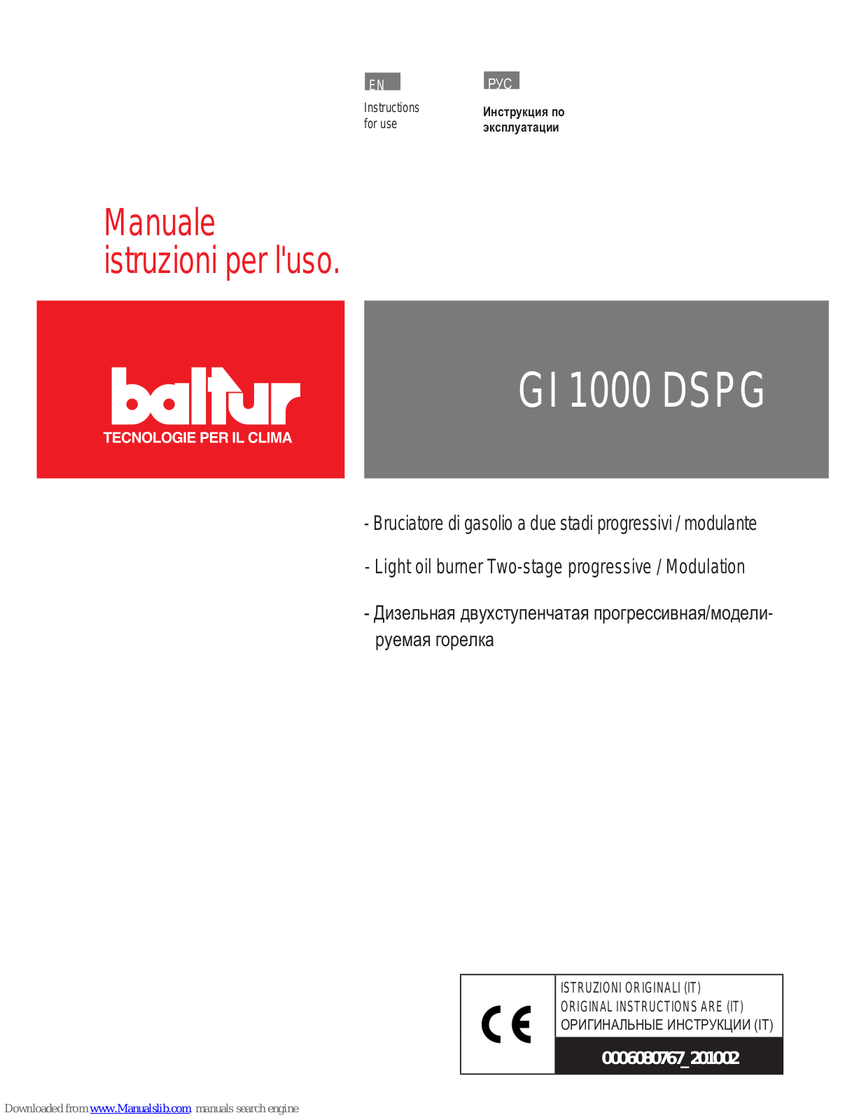 baltur GI 1000 DSPG Instructions For Use Manual