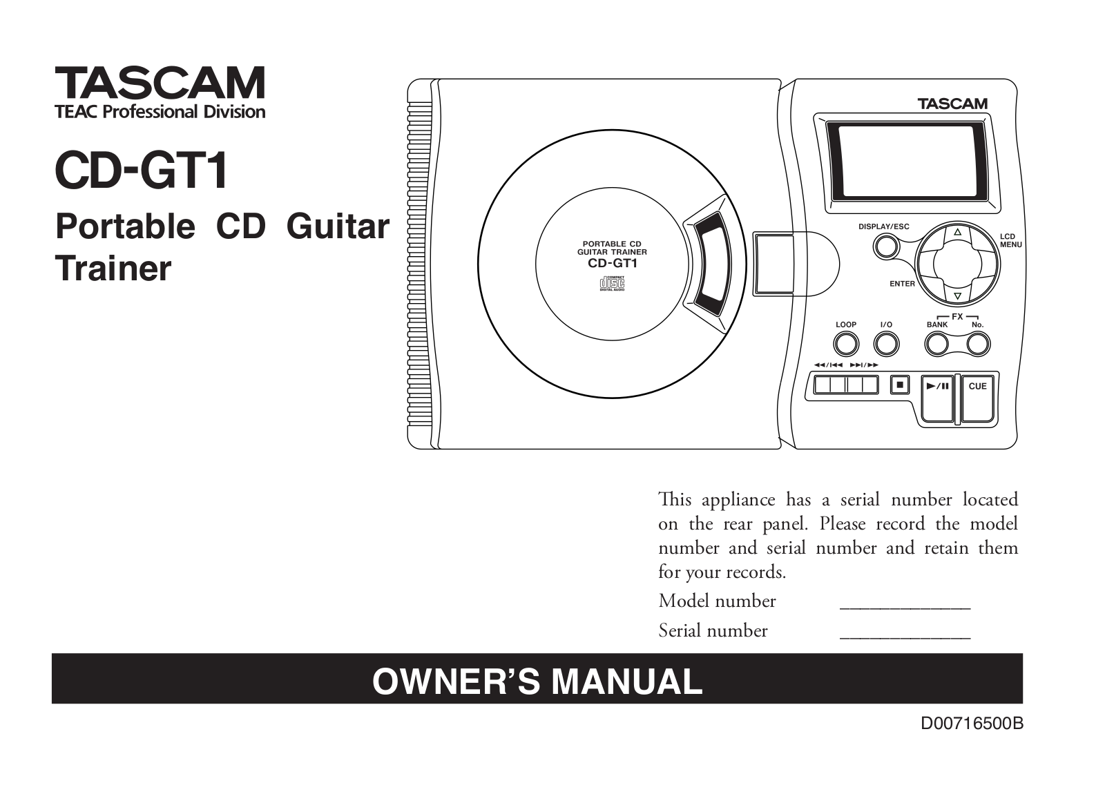 Tascam CD-GT1 User Manual