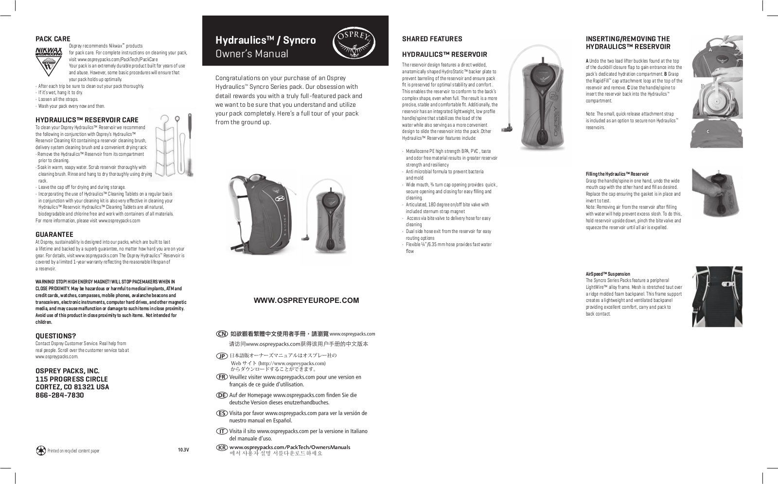 Osprey HYDRAULICS RESERVOIR User Manual