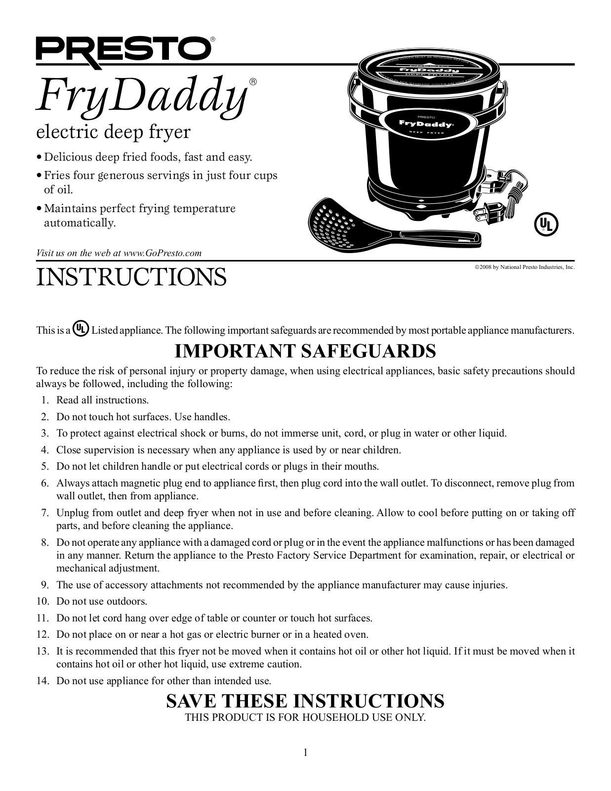 Presto Frydaddy User Manual