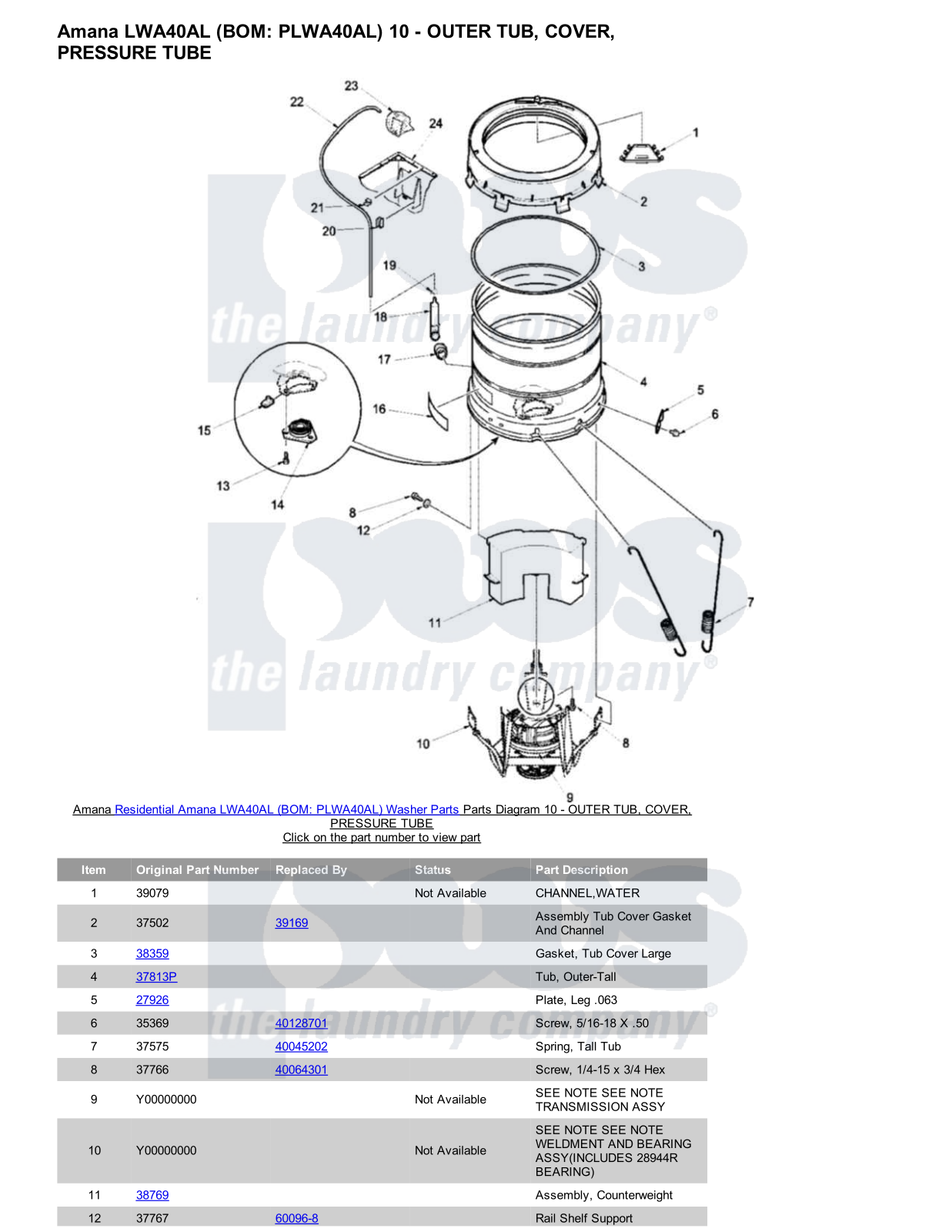 Amana LWA40AL Parts Diagram