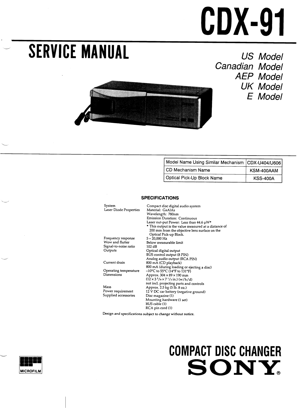 Sony CDX-91 Service manual