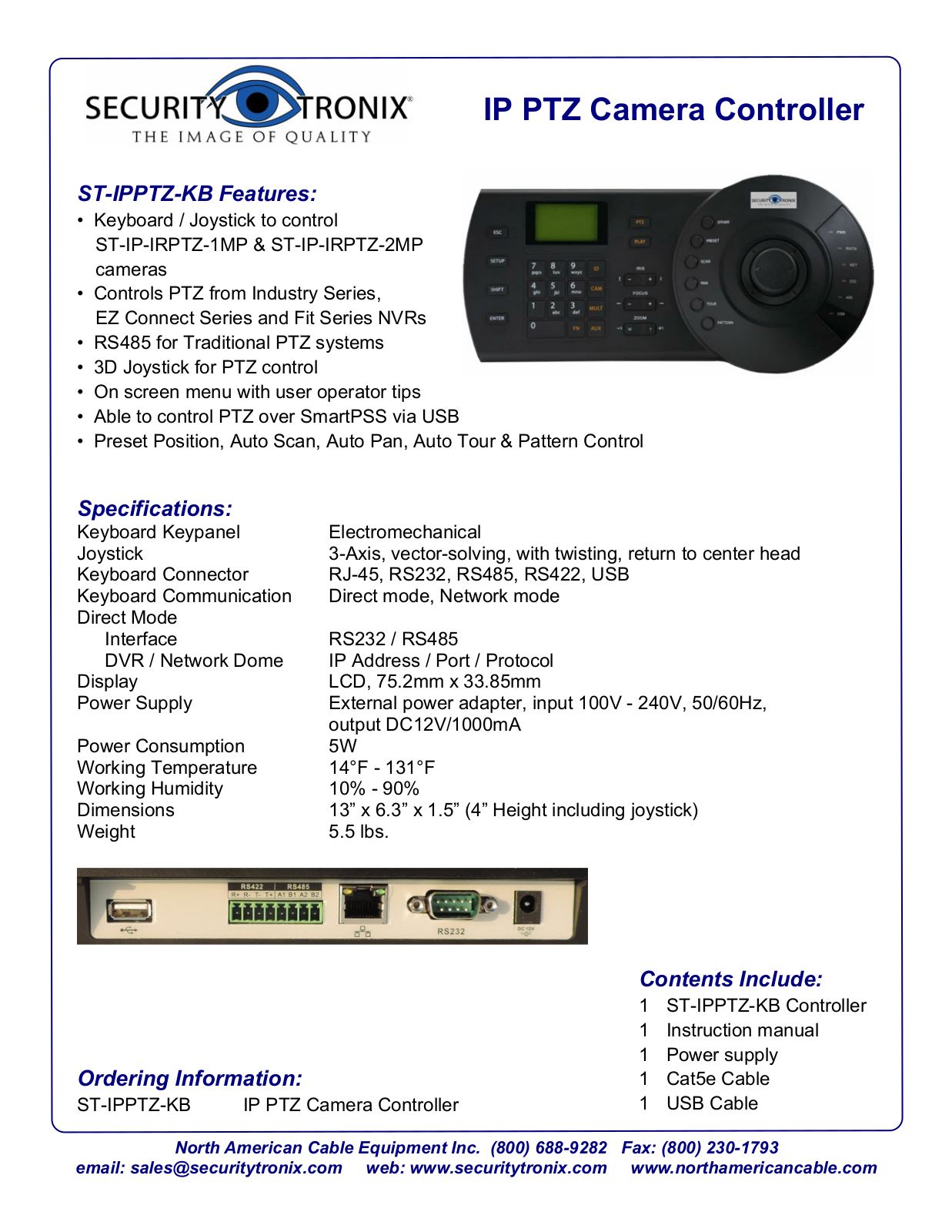 SecurityTronix ST-IPPTZ-KB Specsheet