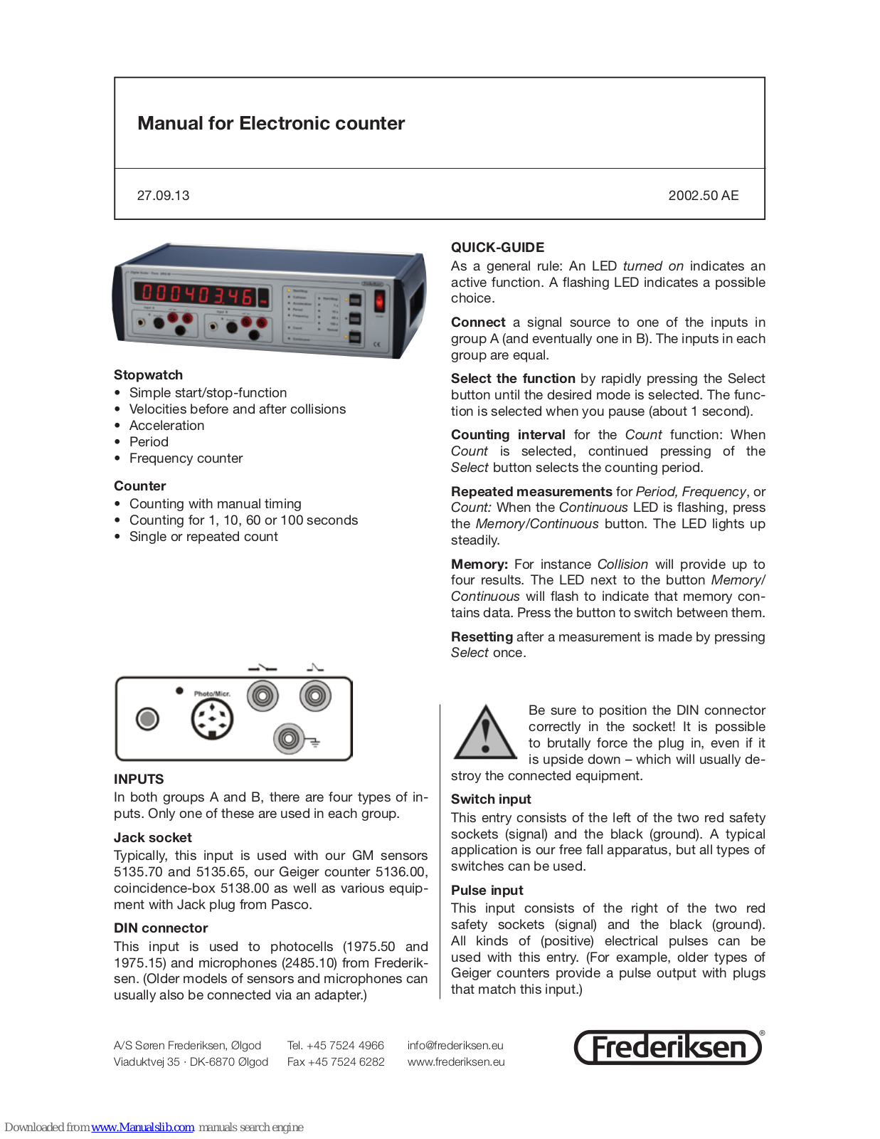 Frederiksen Electronic counter User Manual