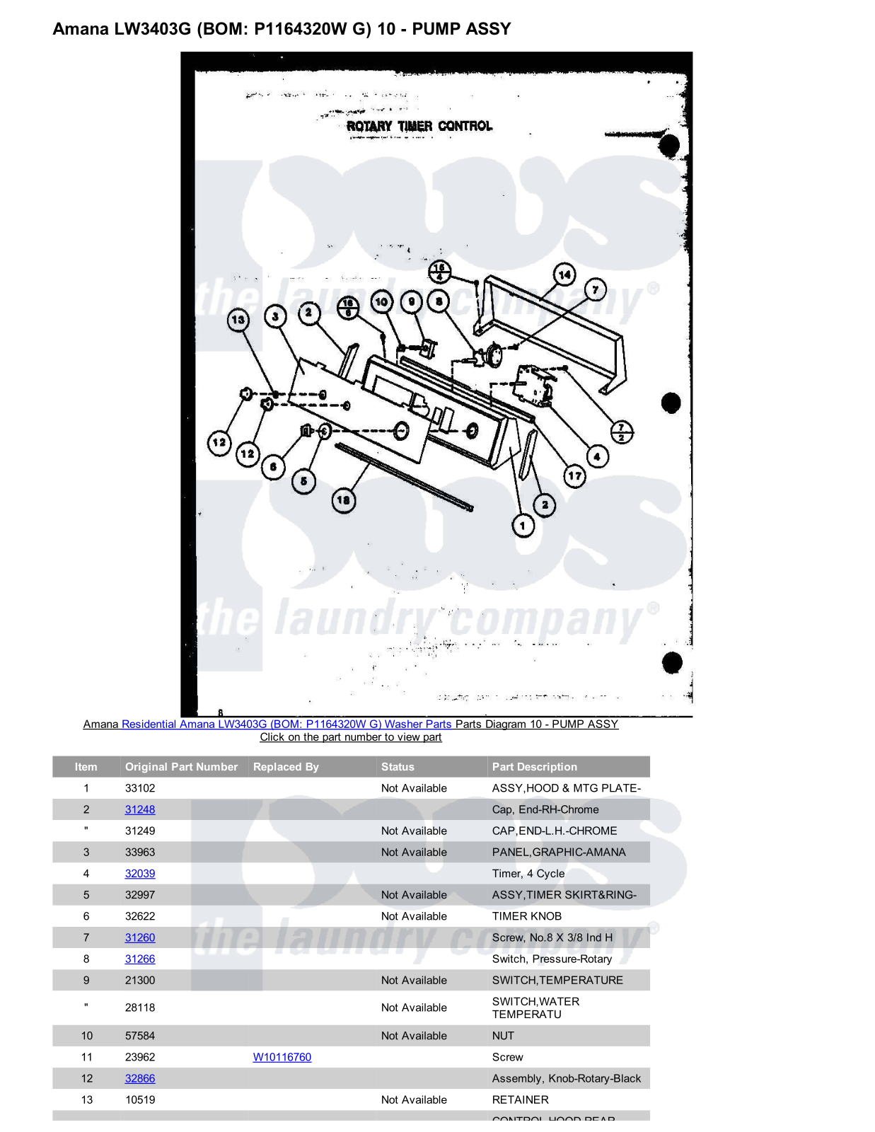 Amana LW3403G Parts Diagram