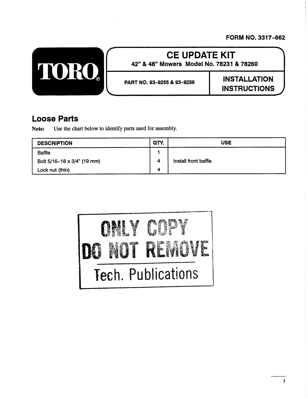 Toro 93-9255, 93-9256 Installation Instructions