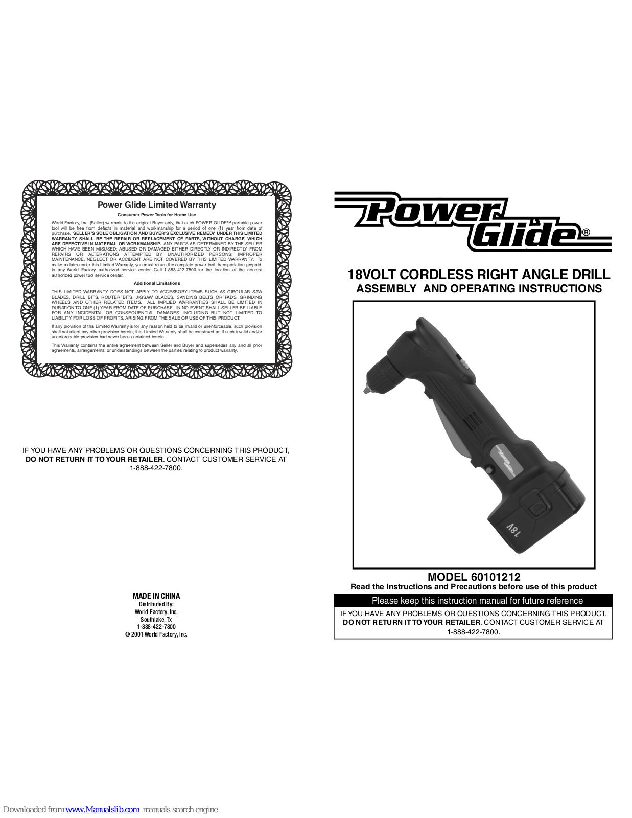 Power Glide 60101212 Assembly And Operating Instructions Manual