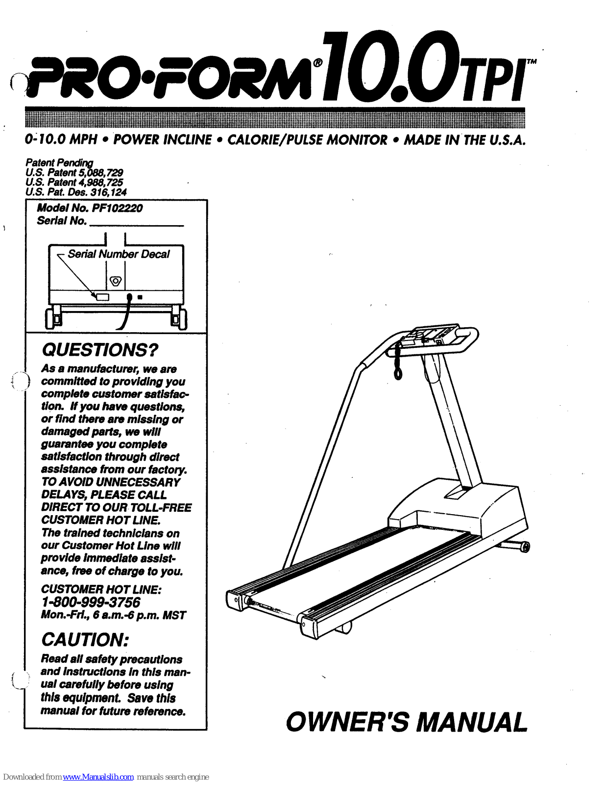 ProForm 10.0 Tpi, PF102220 User Manual