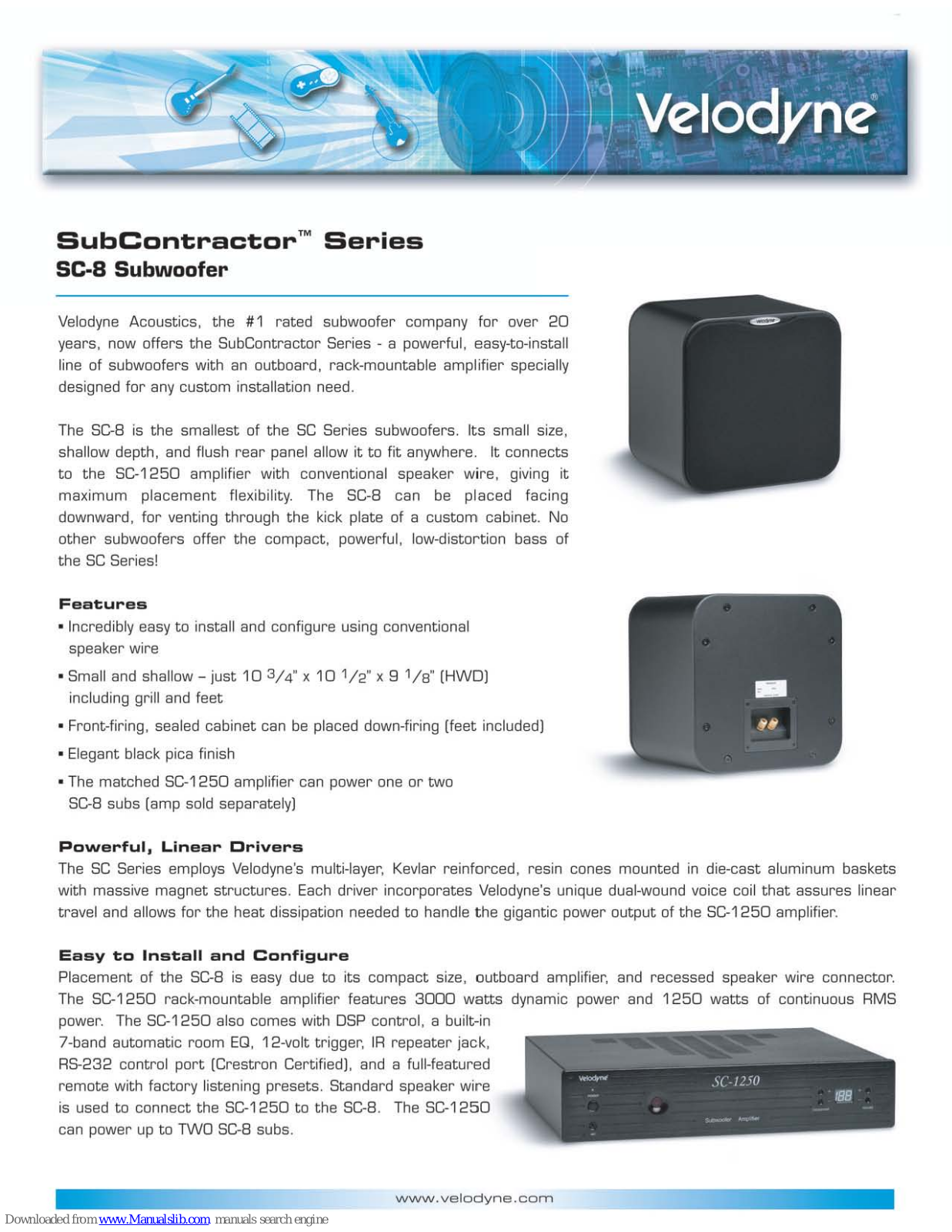 Velodyne SubContractor' SC·S, SubContractor SC-8 Specifications - ManualMachine.com