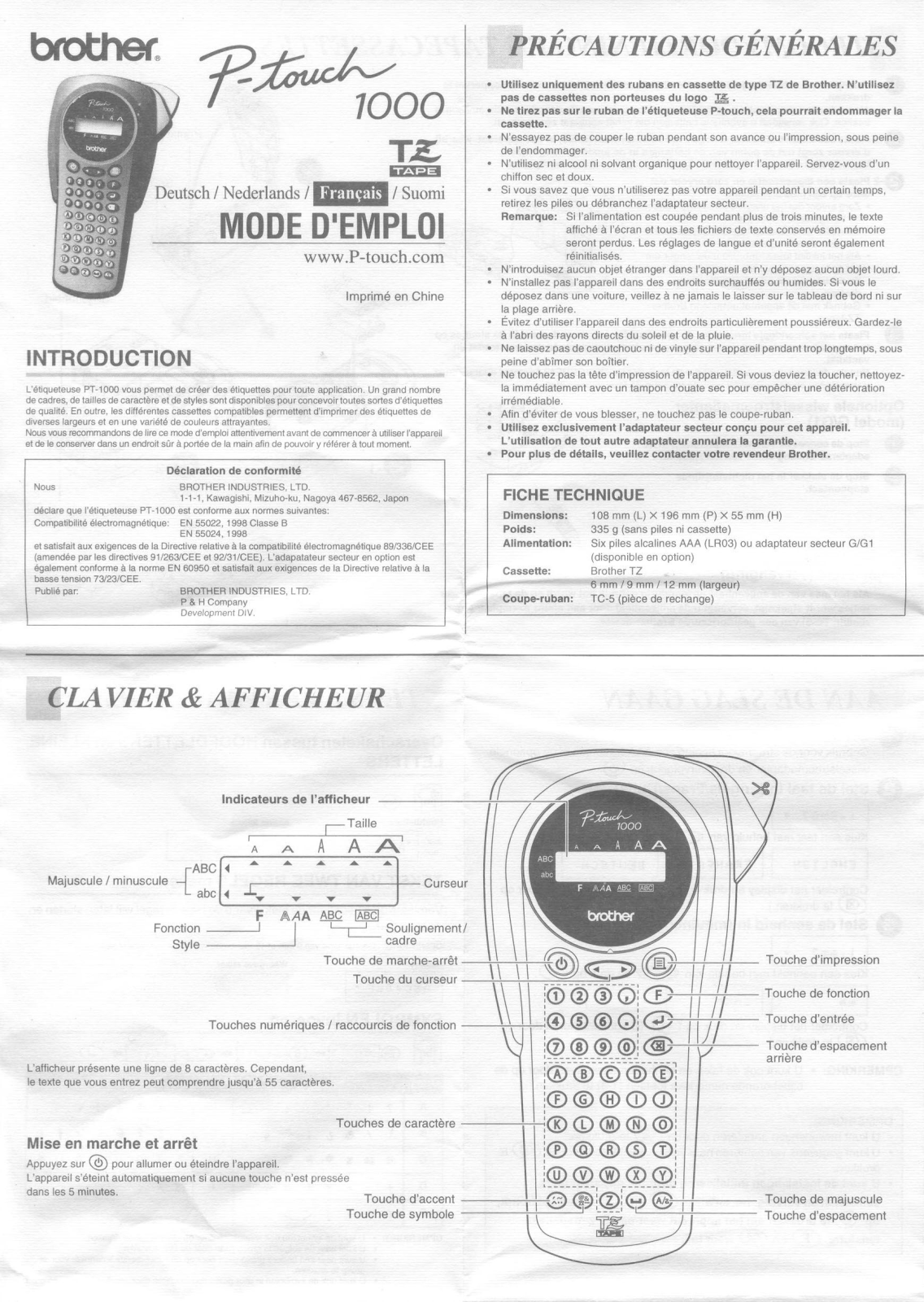 BROTHER P-TOUCH 1000 User Manual