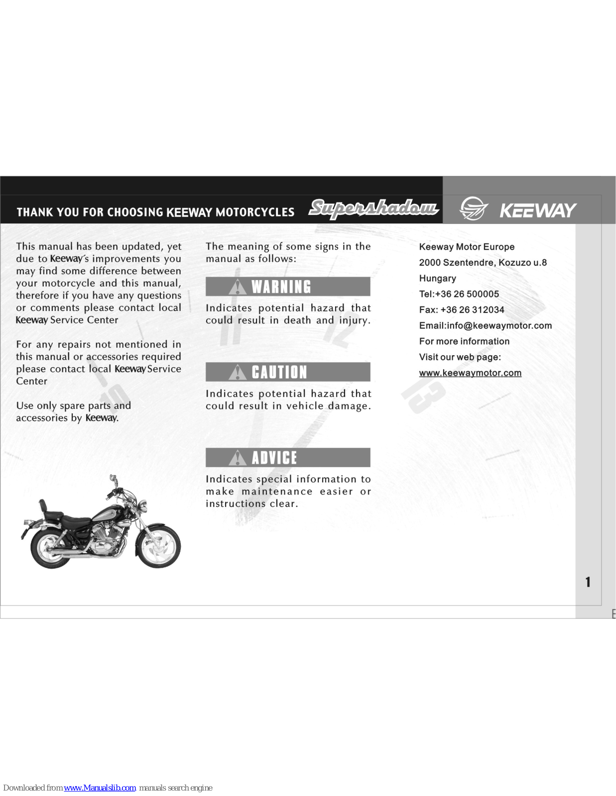 KEEWAY Supershadow Owner's Manual