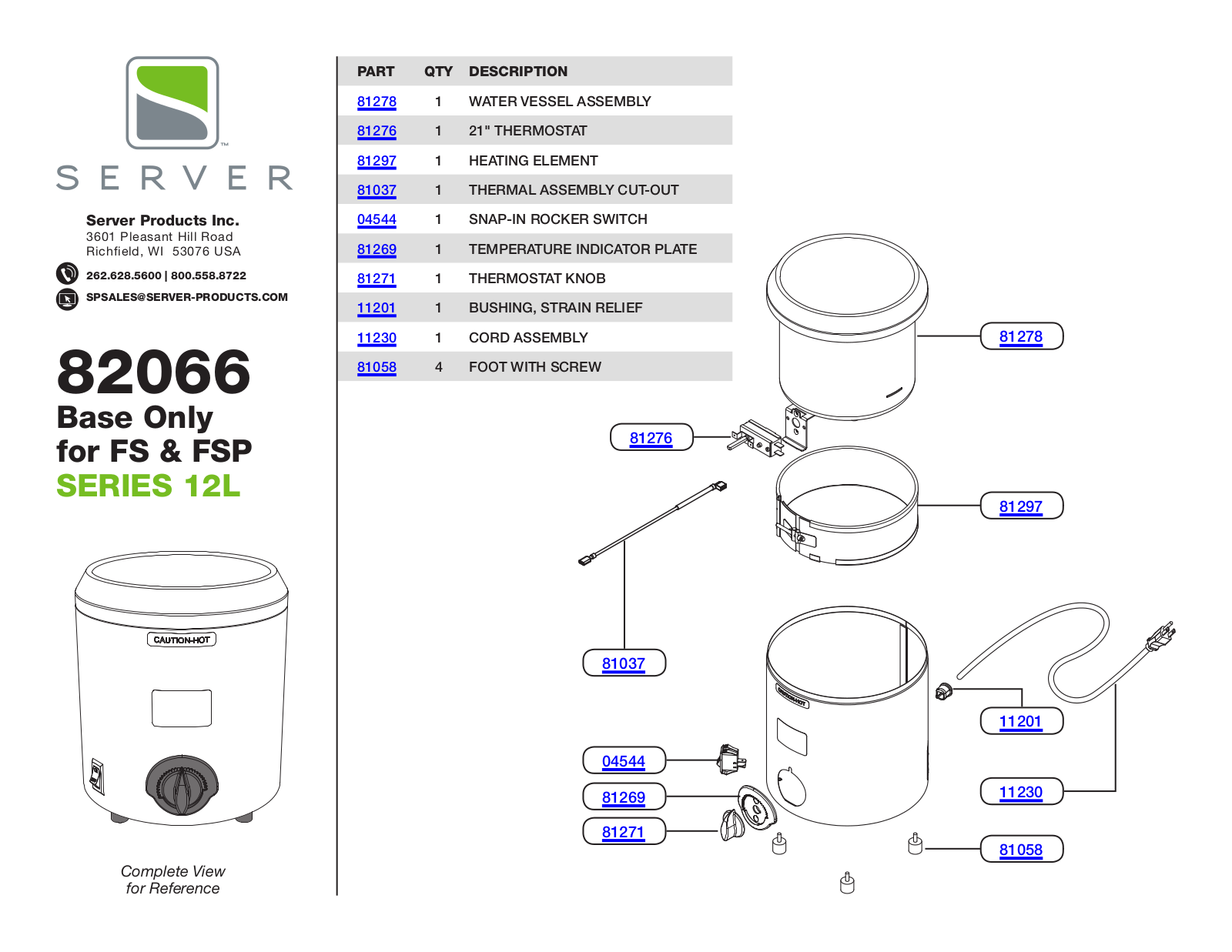 Server 82066 PARTS LIST