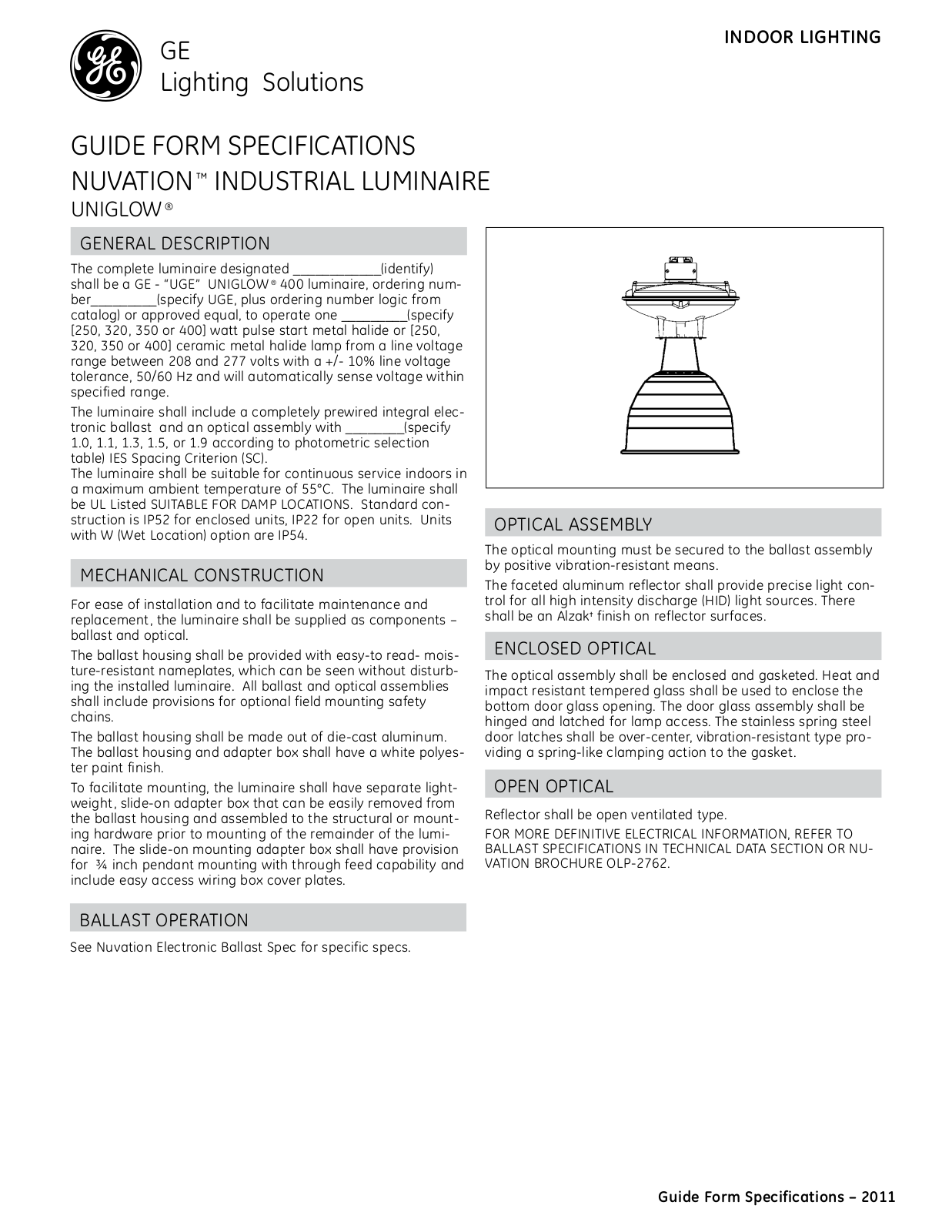 GE UGE Specification Sheet