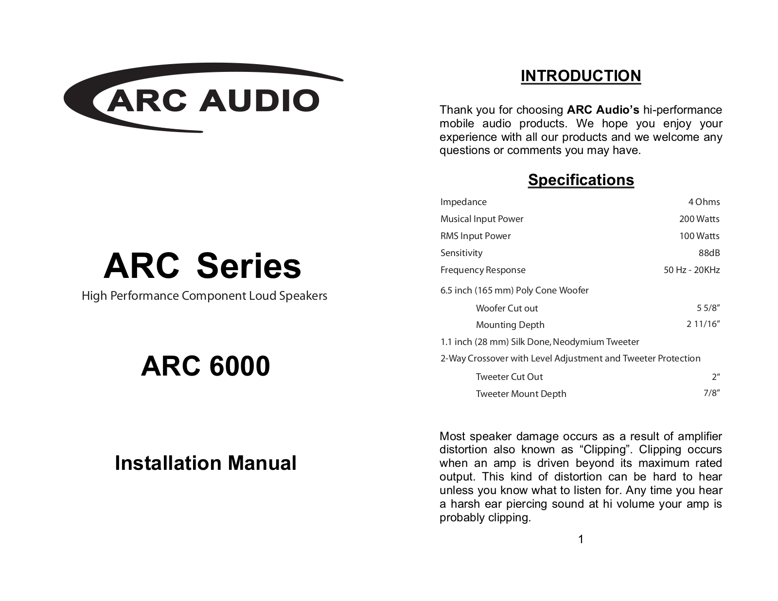 ARC Audio 6000-XXK Owners manual