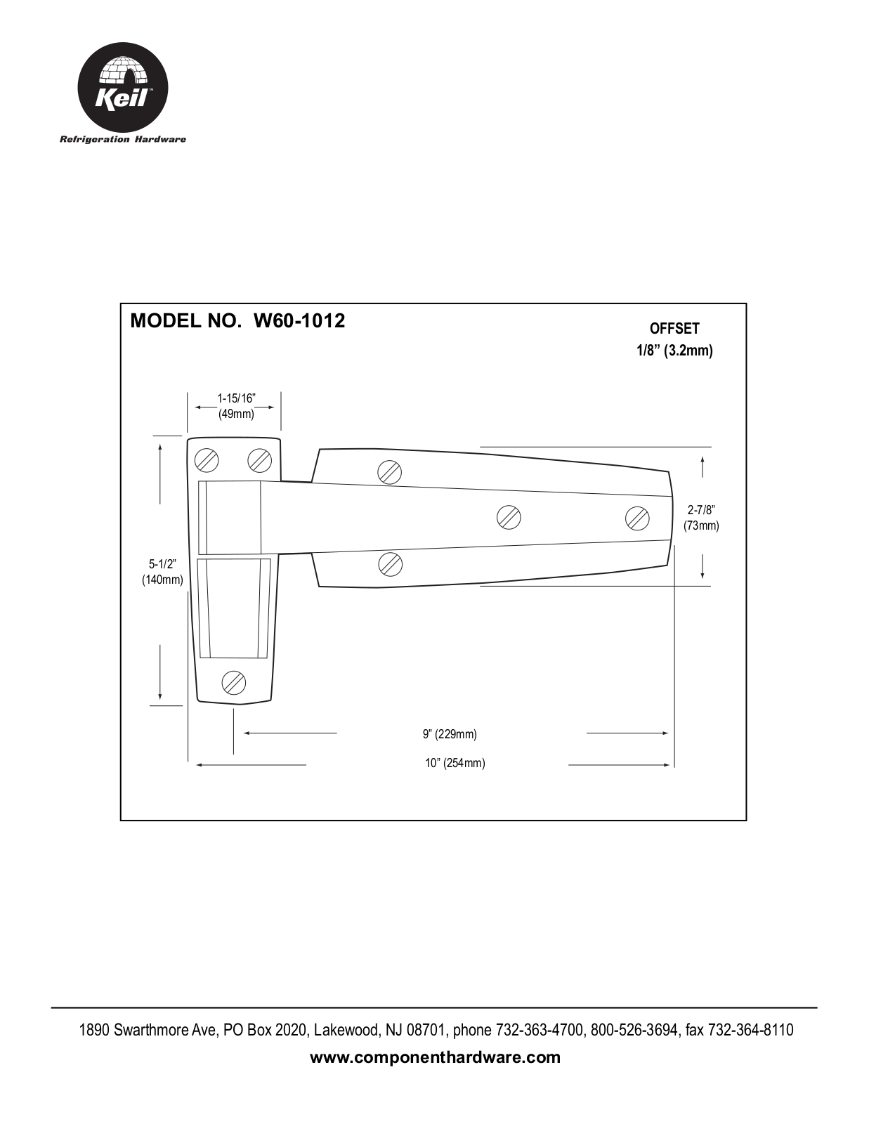 Component Hardware W60-1012 User Manual