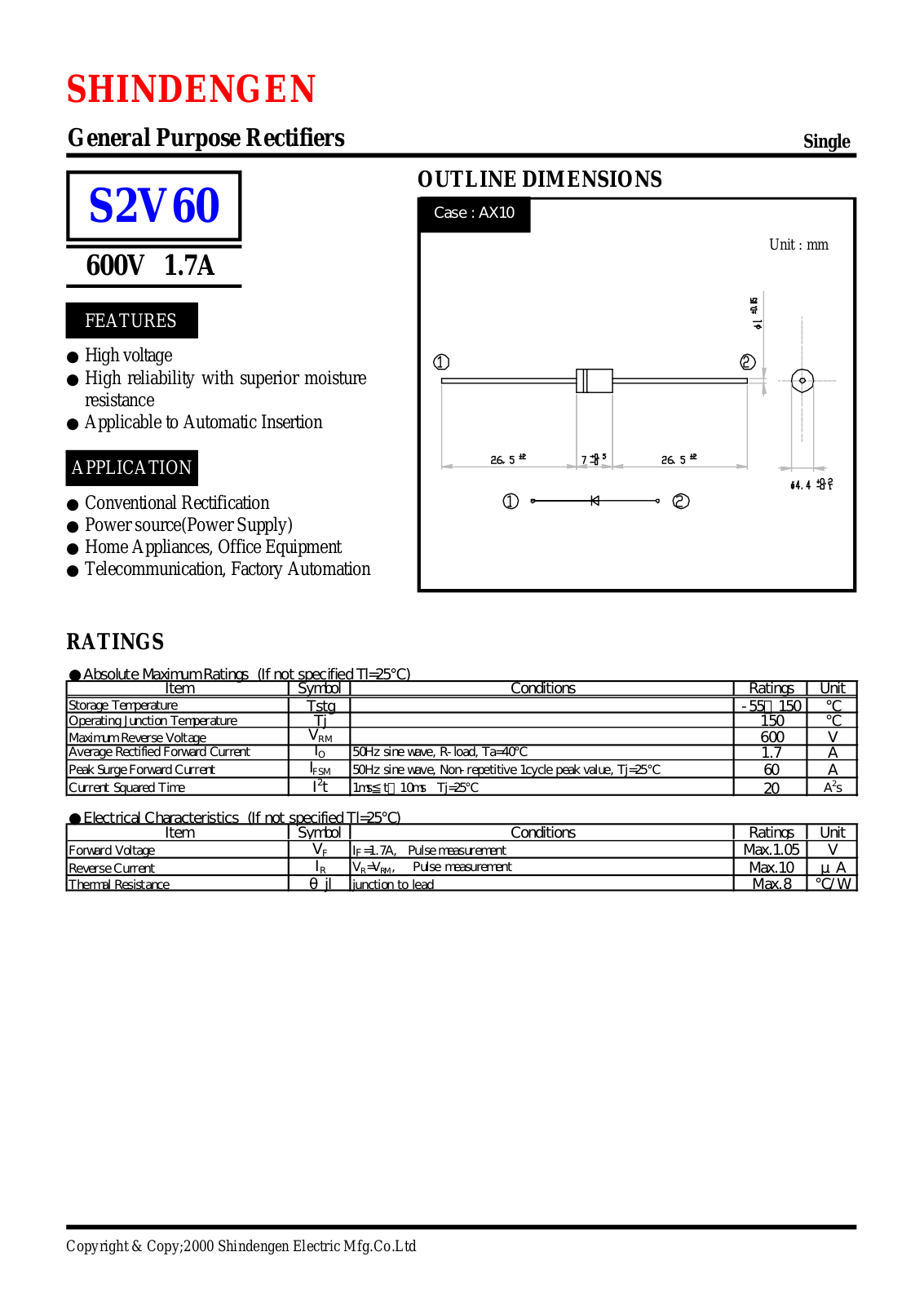 Shindengen Electric Manufacturing Company Ltd S2V60 Datasheet