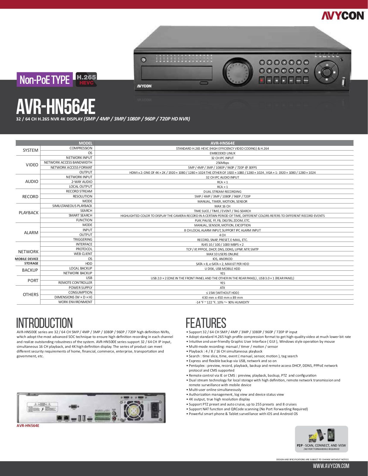 Avycon AVR-HN564E-12T, AVR-HN564E-16T, AVR-HN564E-1T, AVR-HN564E-20T, AVR-HN564E-24T Specsheet