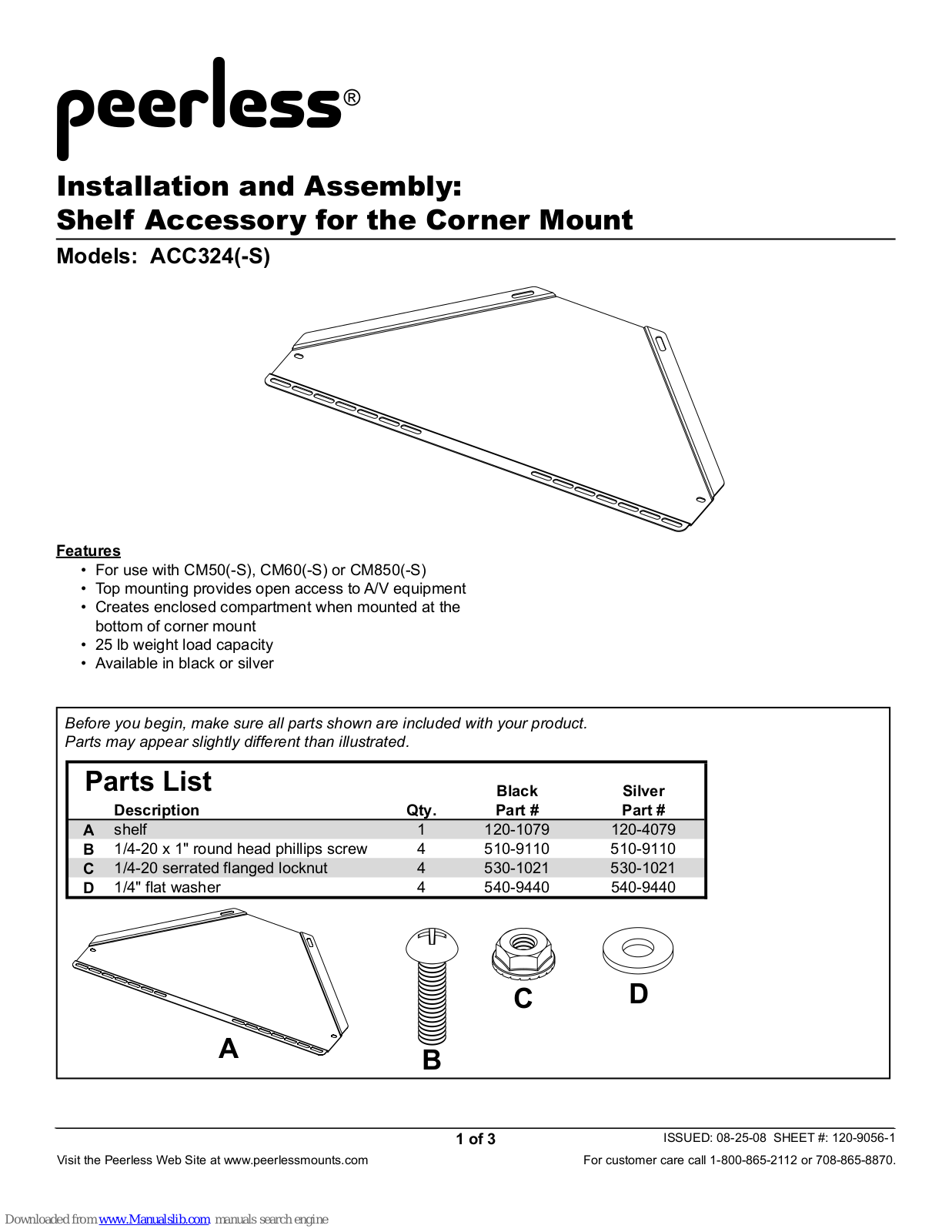 PEERLESS ACC324-S Installation And Assembly Manual