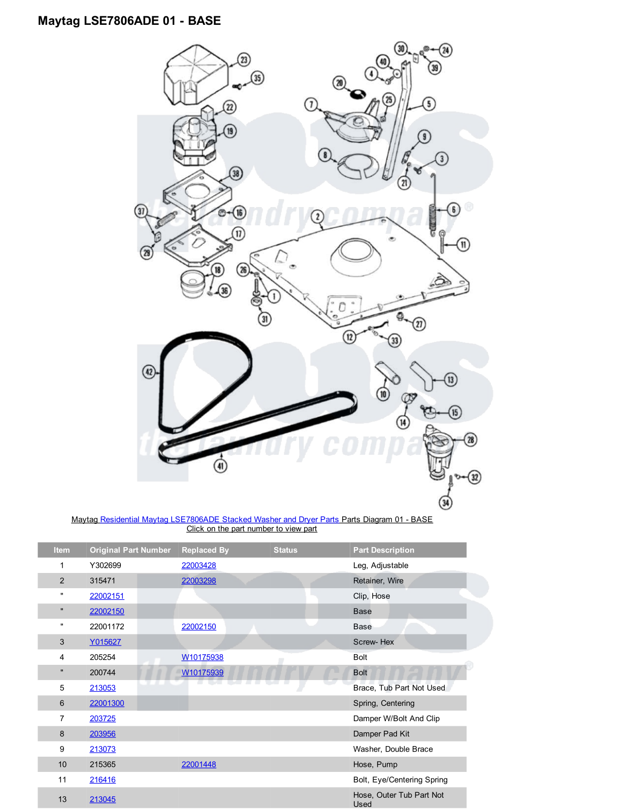 Maytag LSE7806ADE Stacked and Parts Diagram