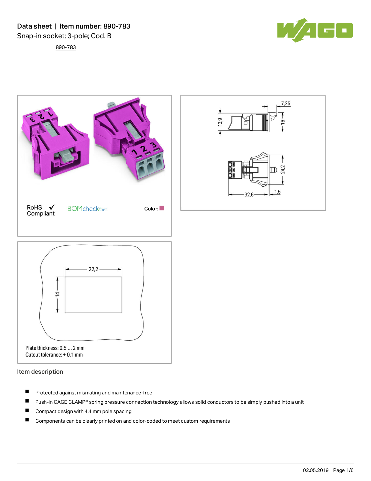 Wago 890-783 Data Sheet