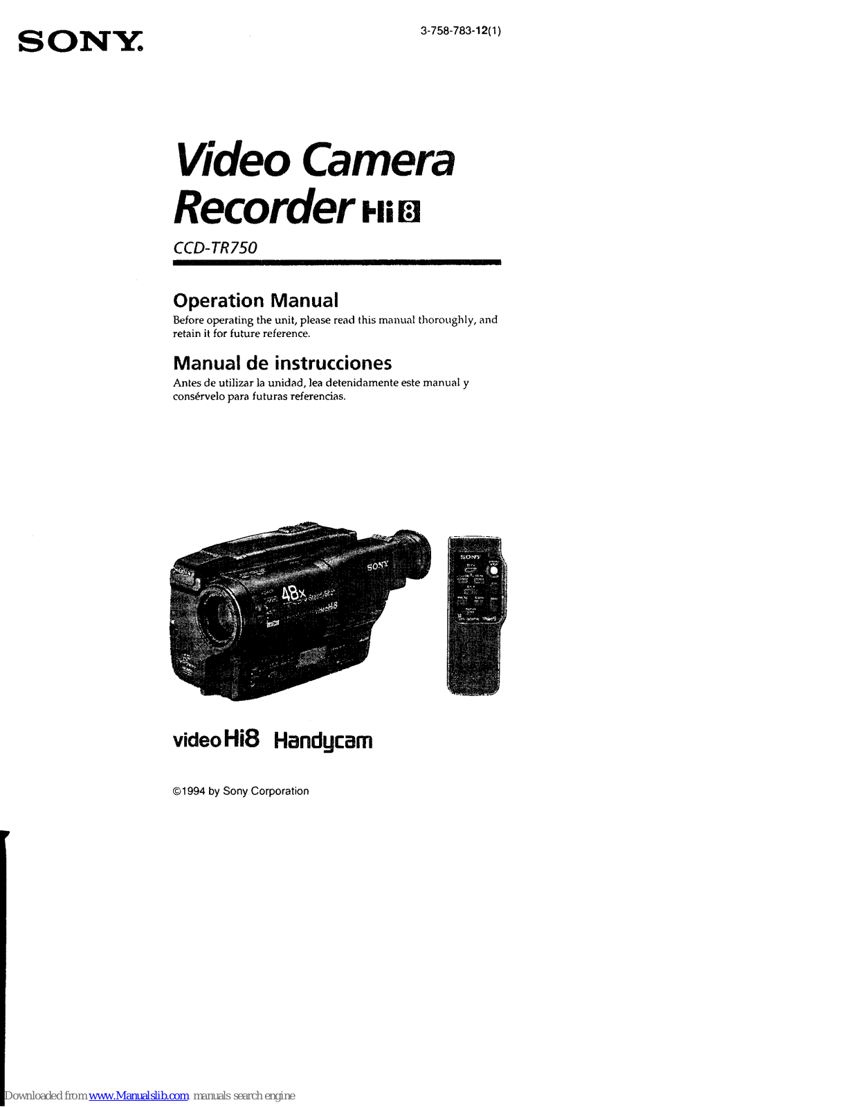 Sony Handycam CCD-TR750 Operation Manual