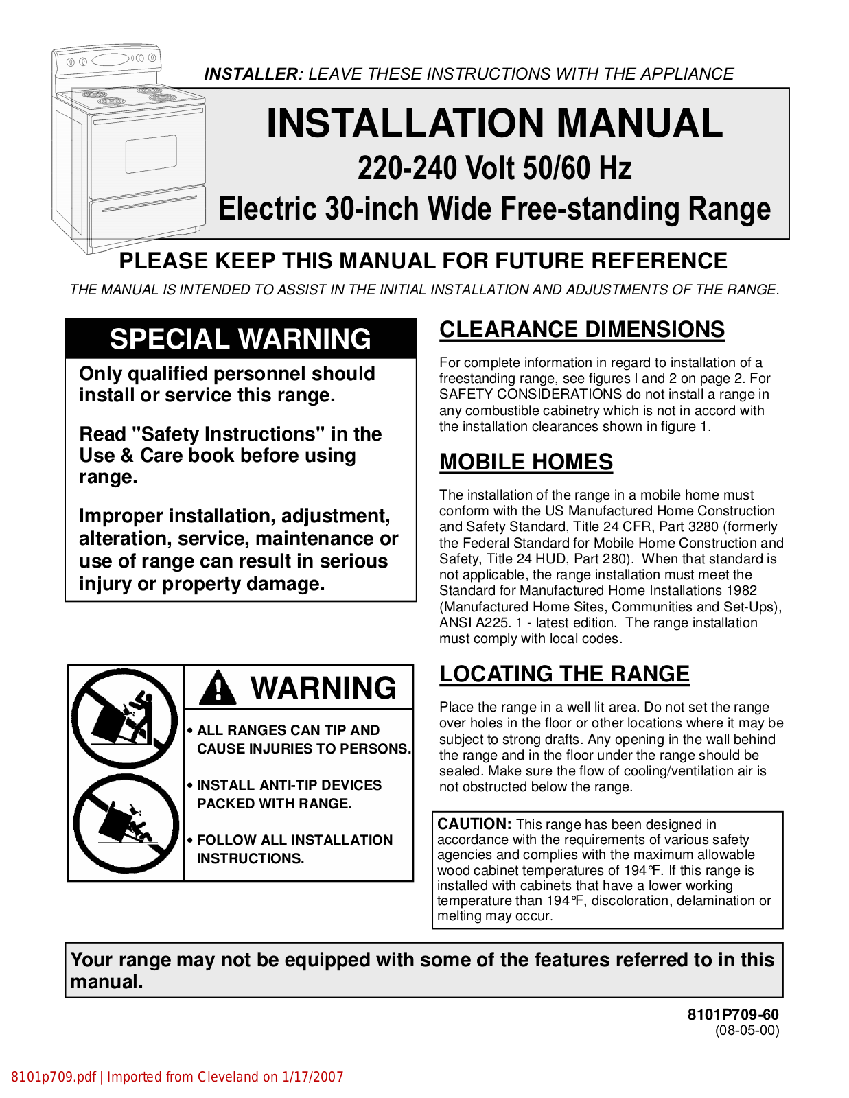 Magic Chef CER4351AGW, MER4351AGW Installation Instructions