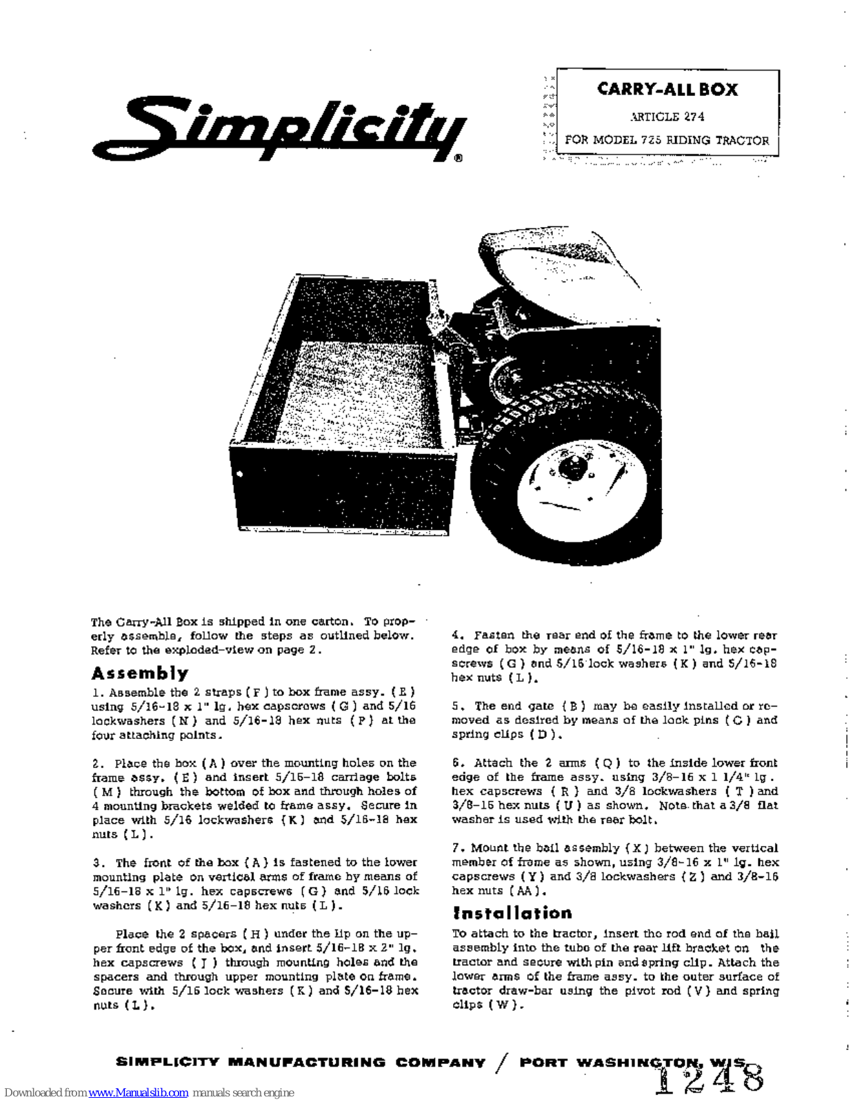 Simplicity 274 User Manual