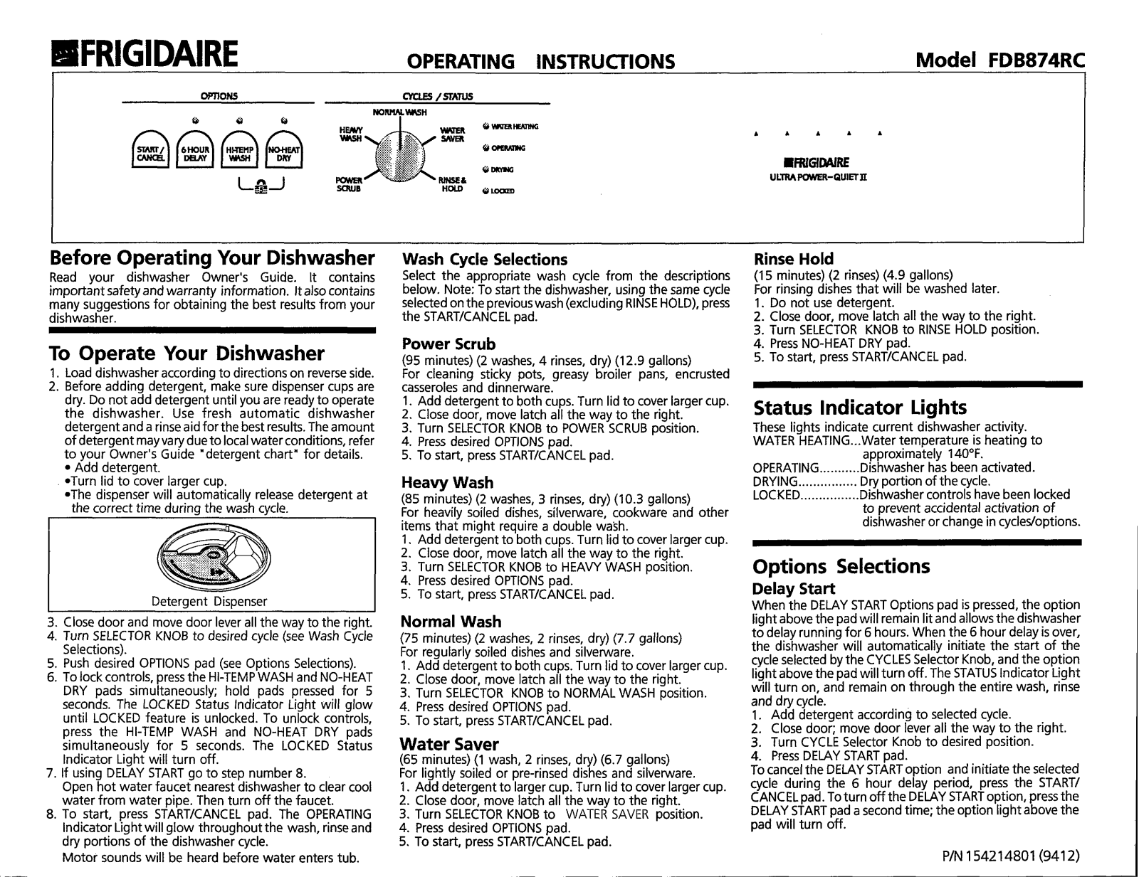Frigidaire FDB874RC Owner's Guide