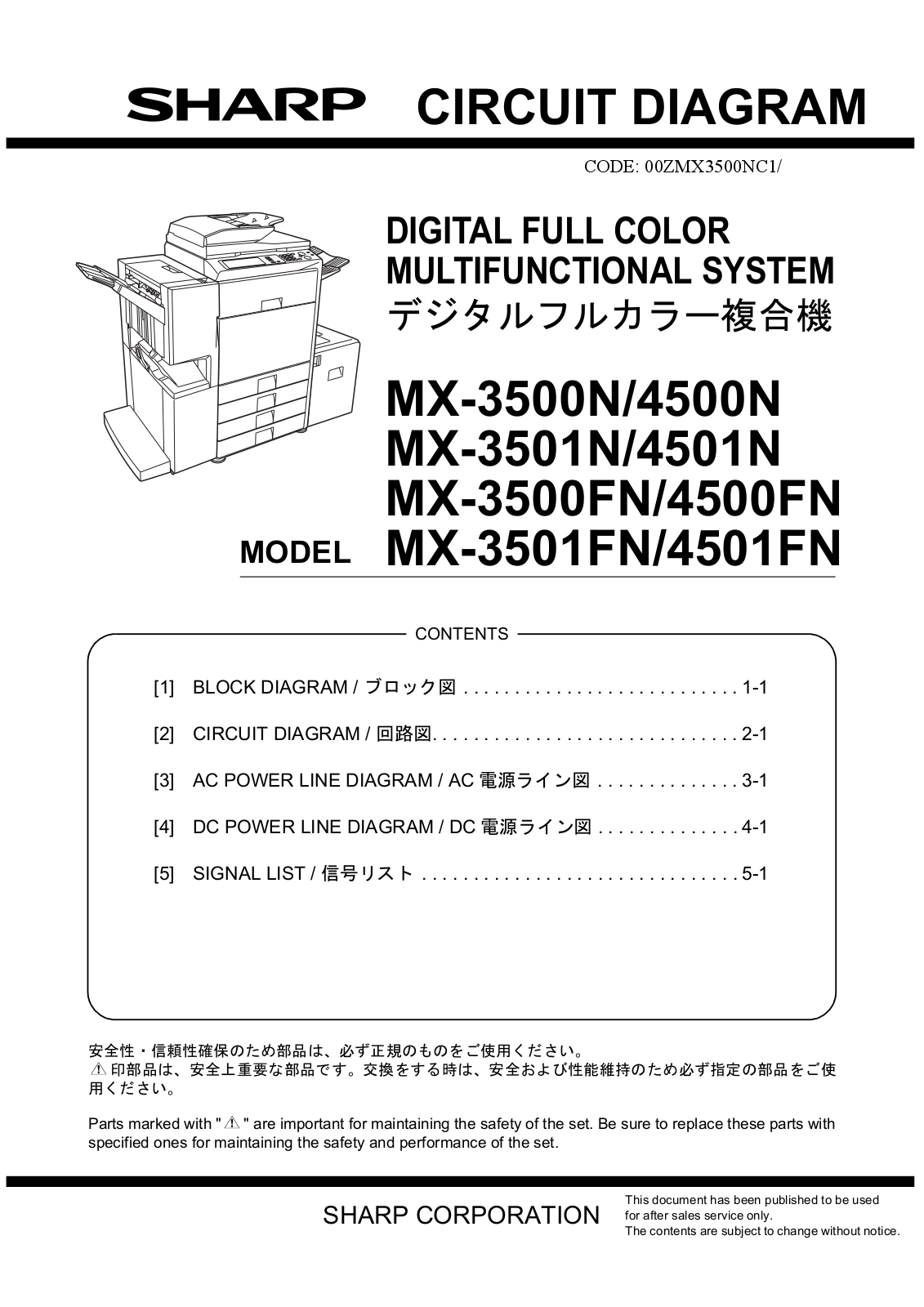 SHARP MX3500NC, MX-3500N, MX-4500N, MX-3501N, MX-4501N Service Manual