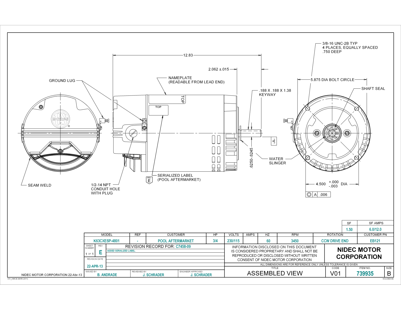 US Motors EB121 Dimensional Sheet - ManualMachine.com