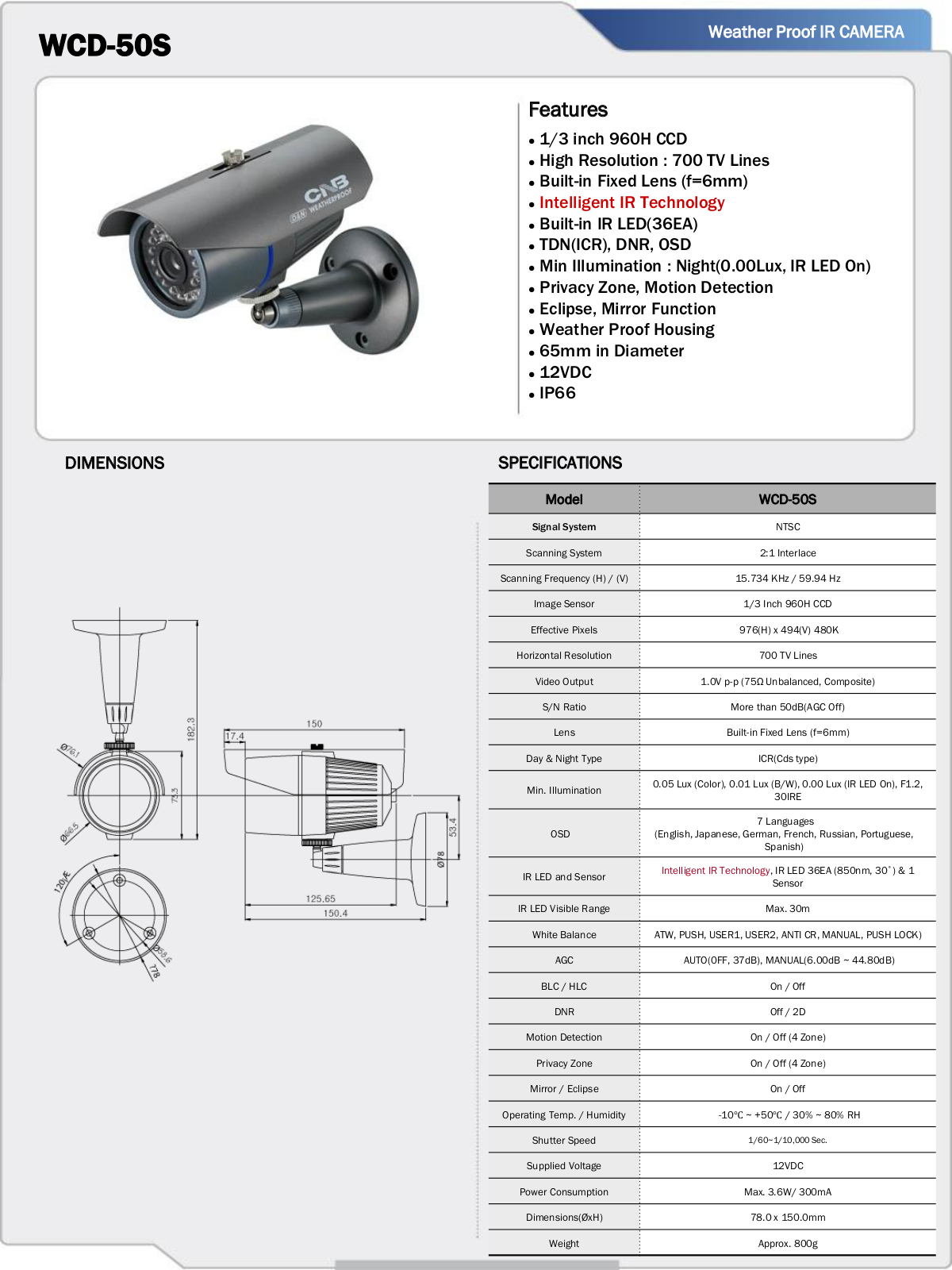 CNB WCD-50S Specsheet