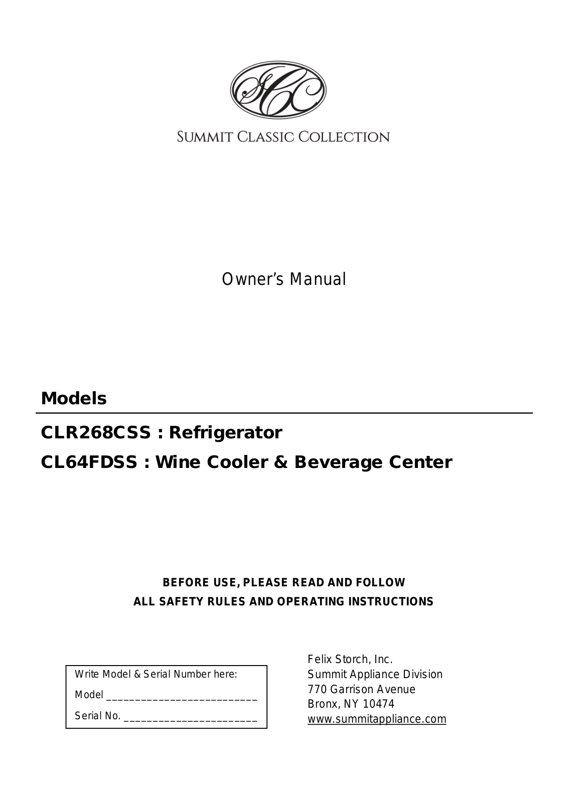 Summit CLR268CSS User Manual