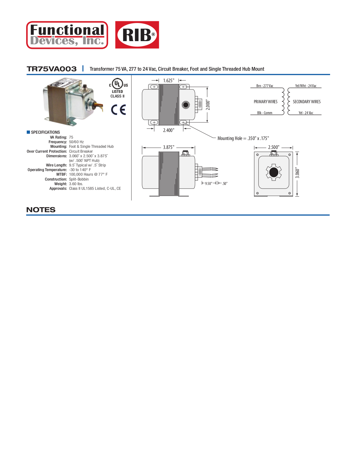 Schneider Electric TR75VA003 Data Sheet