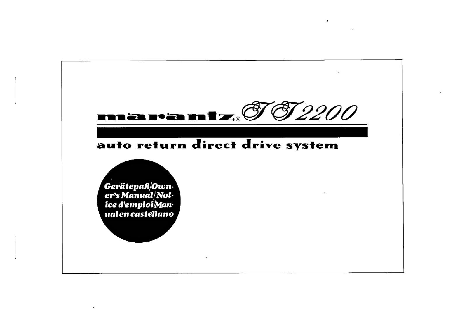 Marantz TT-2200 Owners Manual