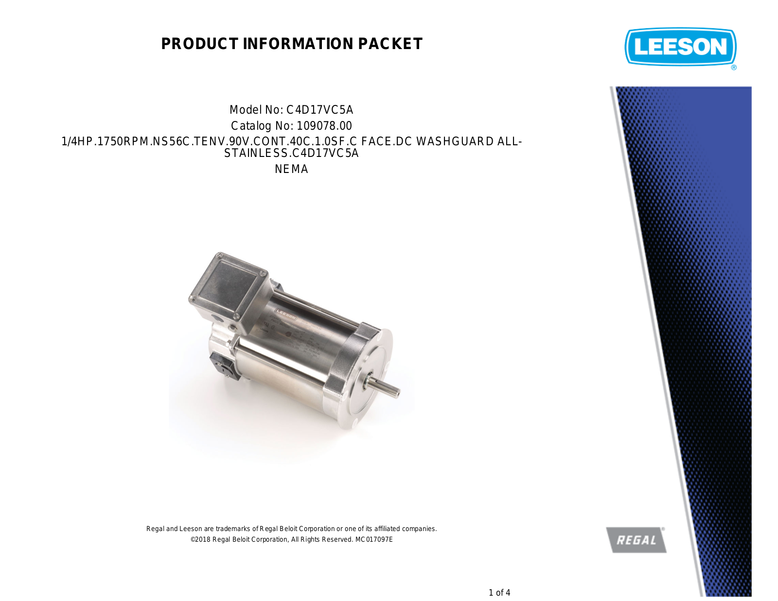 Leeson 109078.00 Product Information Packet